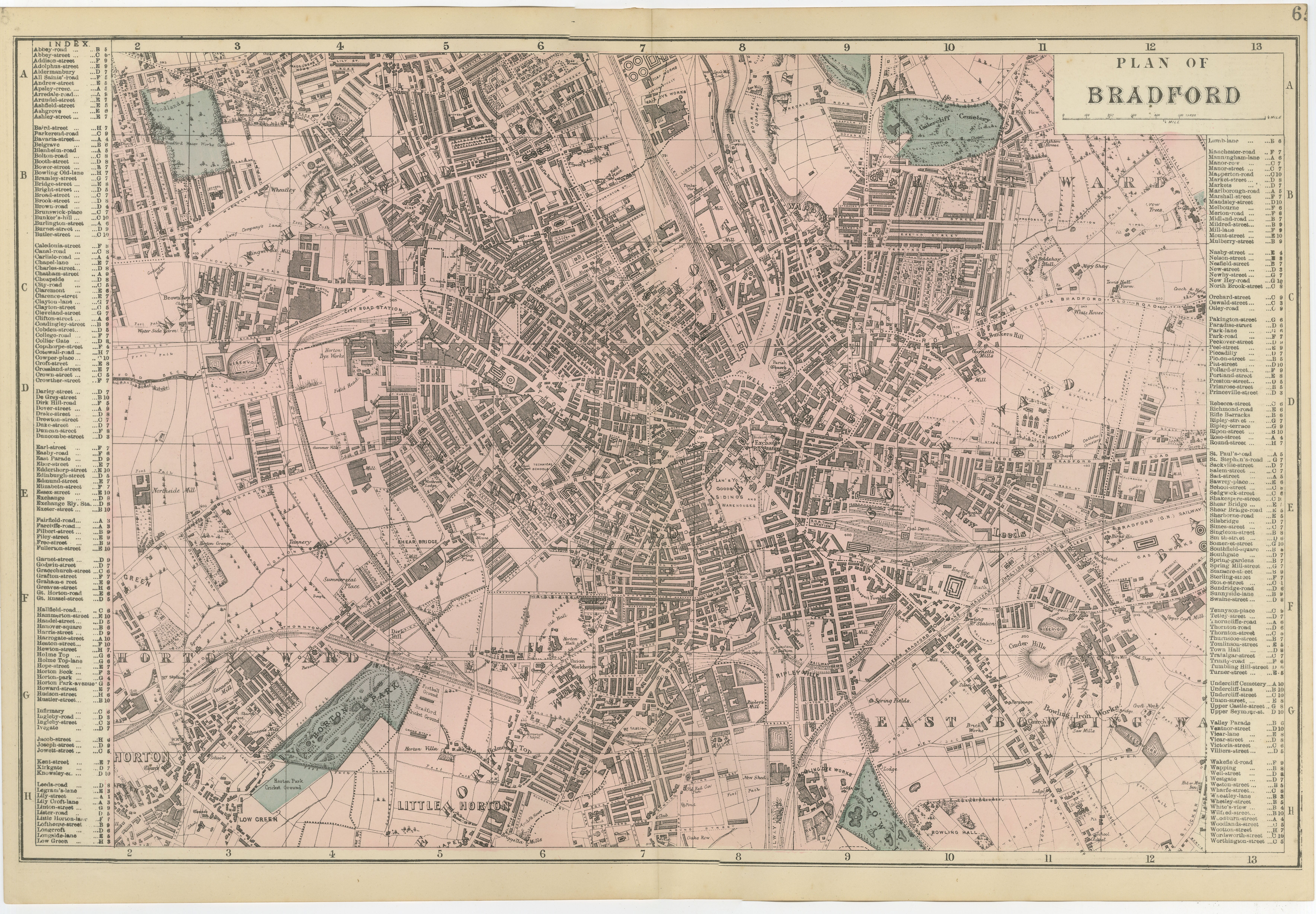Victorian Bradford Street Plan Map – Edward Weller 1885, Wool Capital