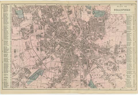 Victorian Bradford Street Plan Map – Edward Weller 1885, Wool Capital