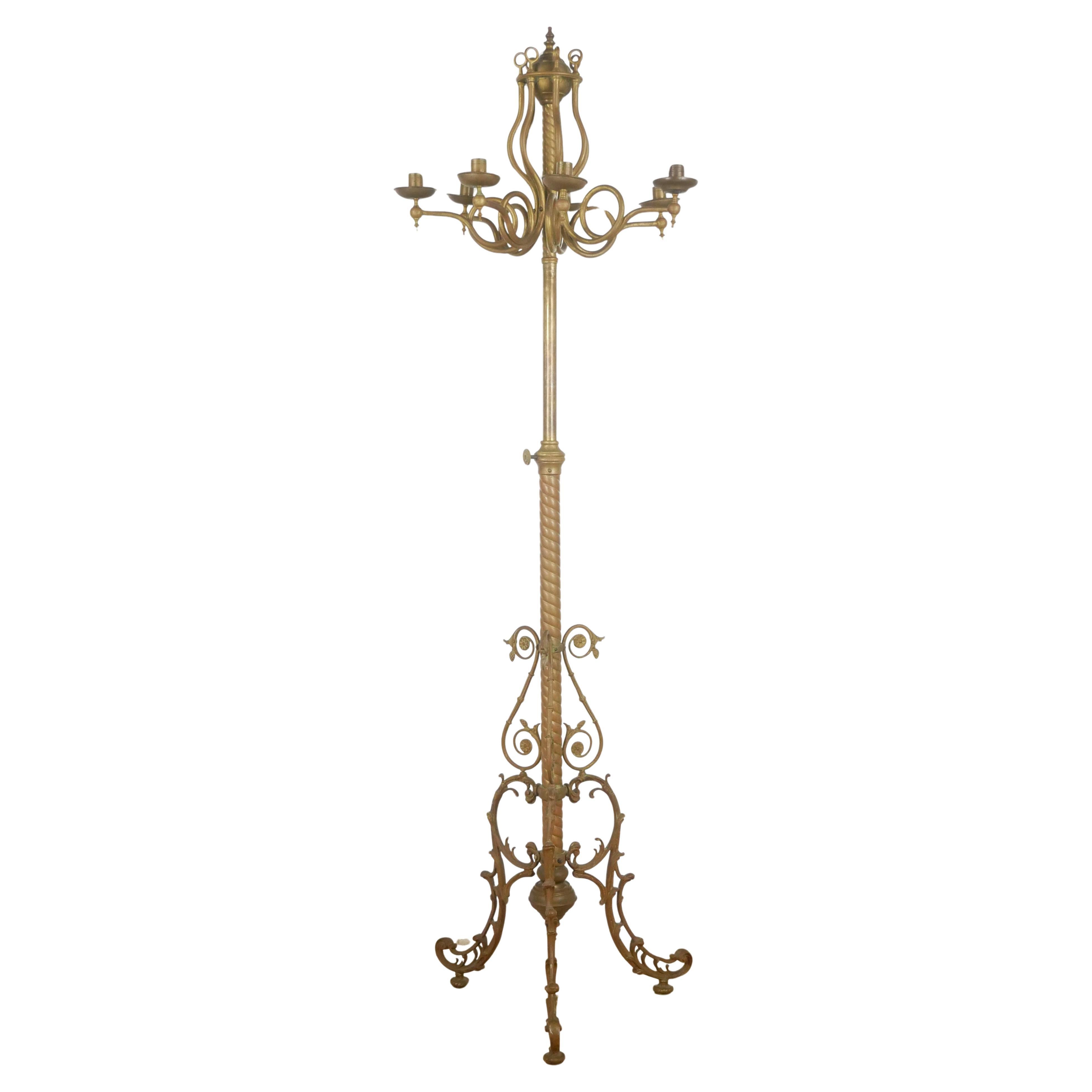 Victorian Brass 7 Arm Floor Candelabra
