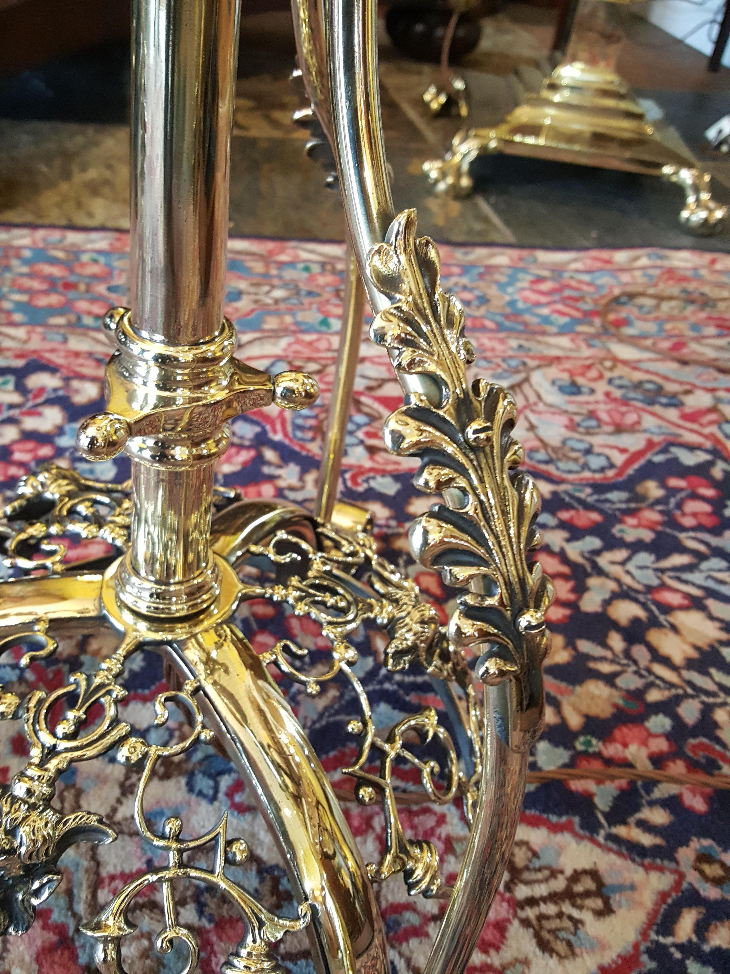 English Victorian Brass Adjustable Standard Lamp