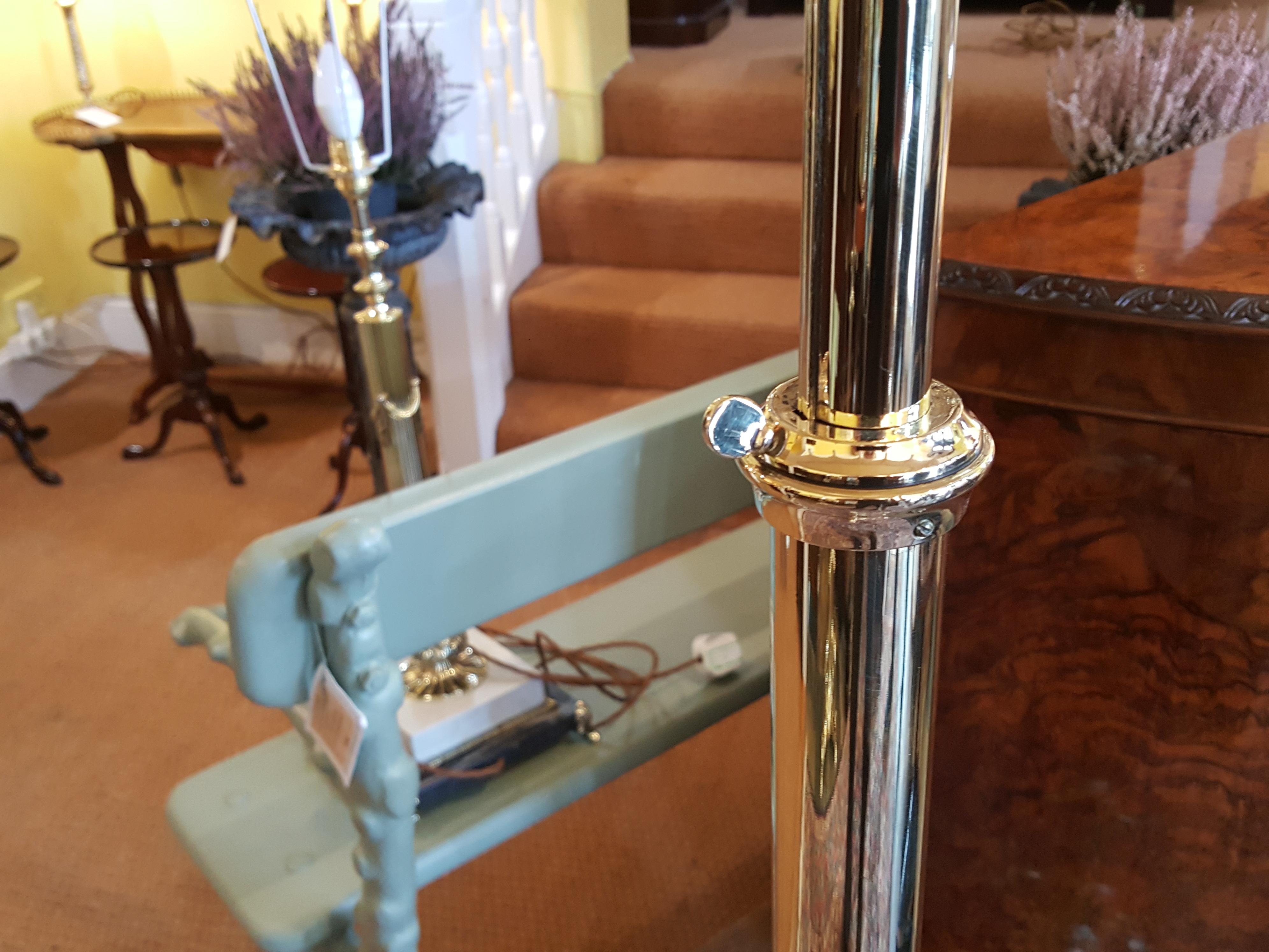 Pair of Victorian Brass Adjustable Standard Lamps For Sale 1