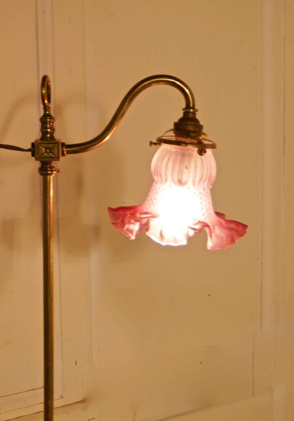 Victorian Brass Adjustable Table Lamp with Rose Pink Shade 4