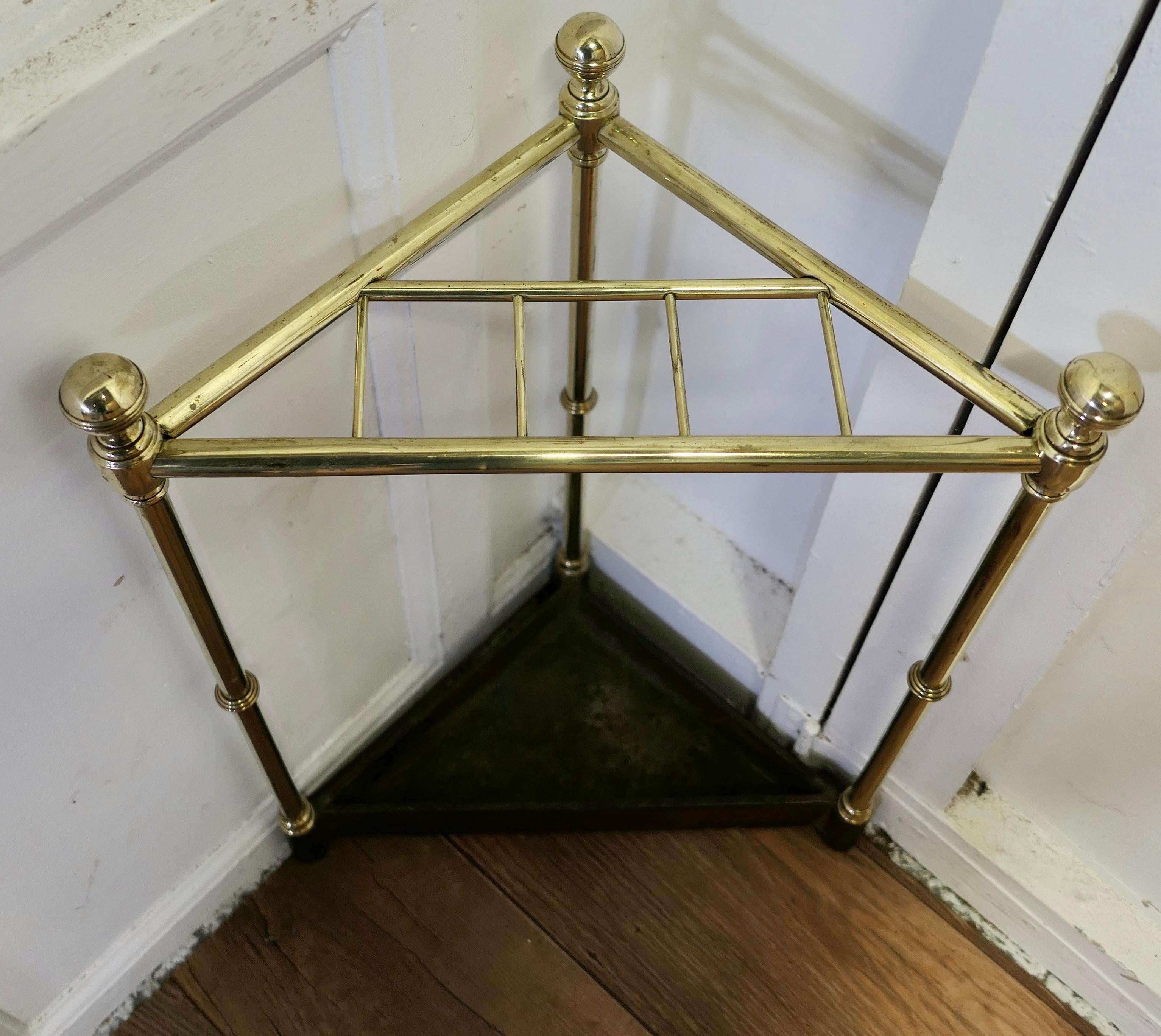 Late 19th Century Victorian Brass and Cast Iron Corner Stick or Umbrella Stand    For Sale