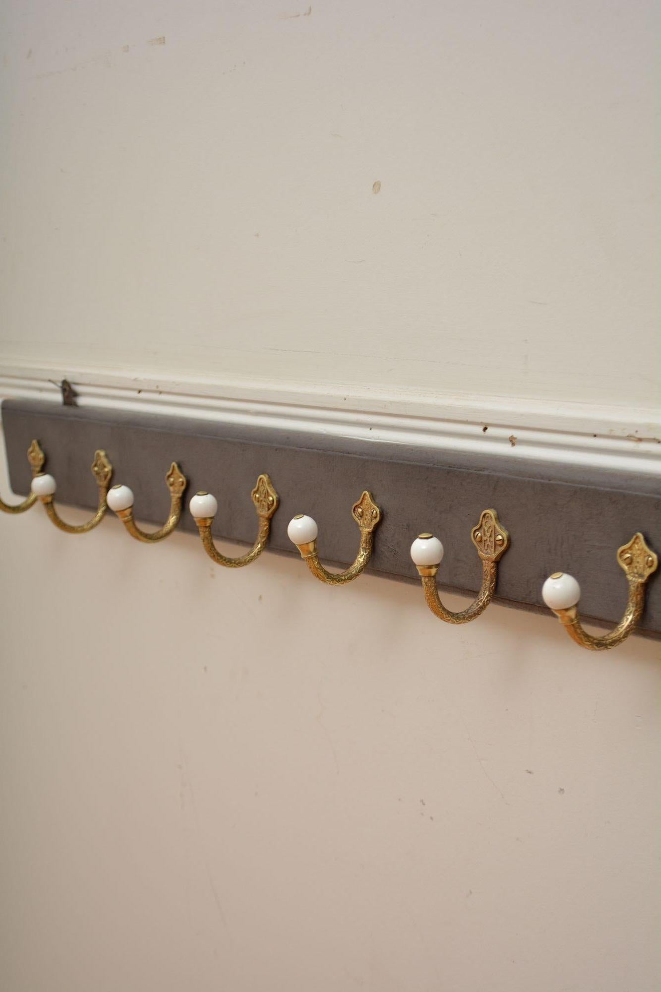 Victorian Brass and Ceramic Coat Hooks Coat Rack For Sale 5