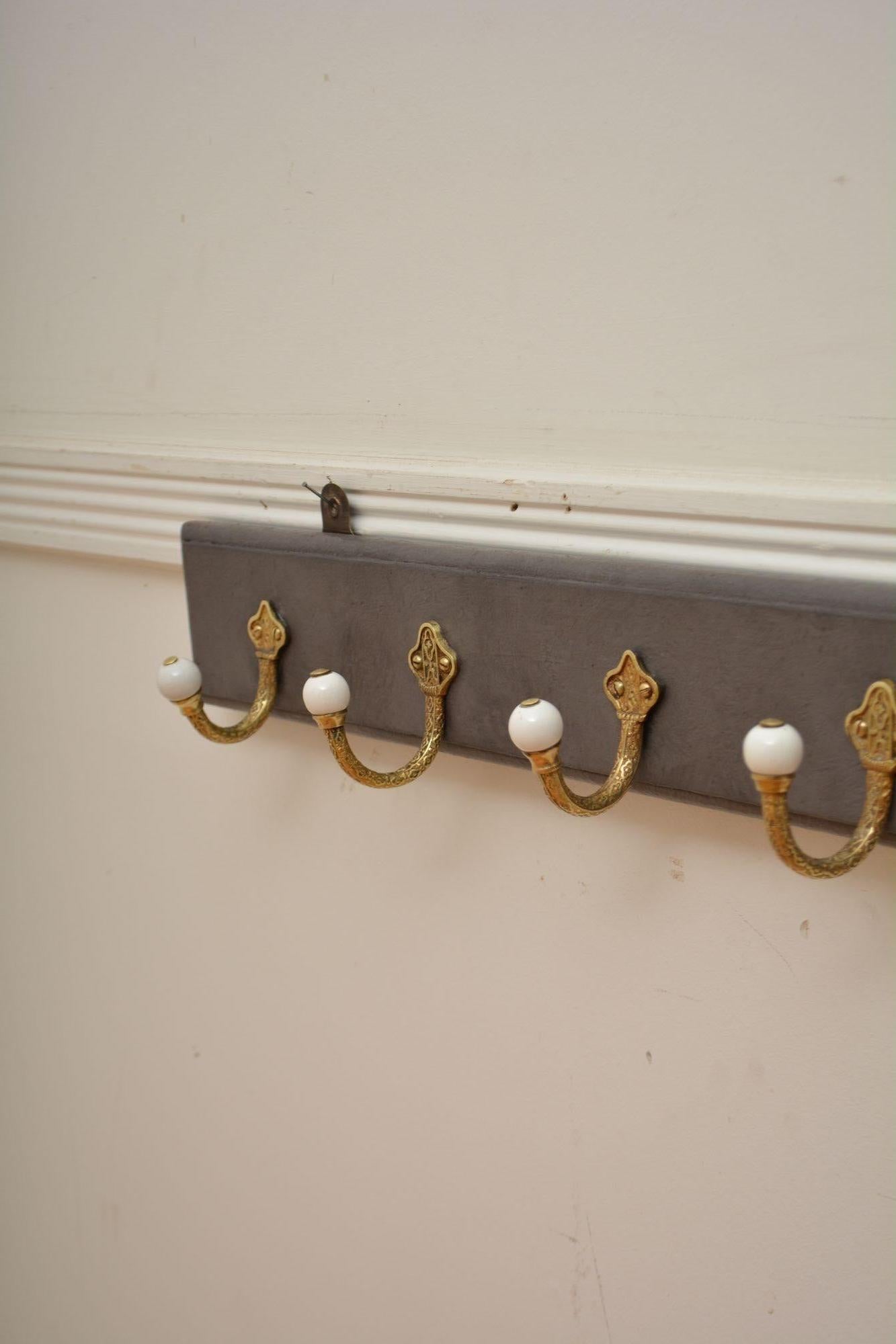 Victorian Brass and Ceramic Coat Hooks Coat Rack For Sale 6