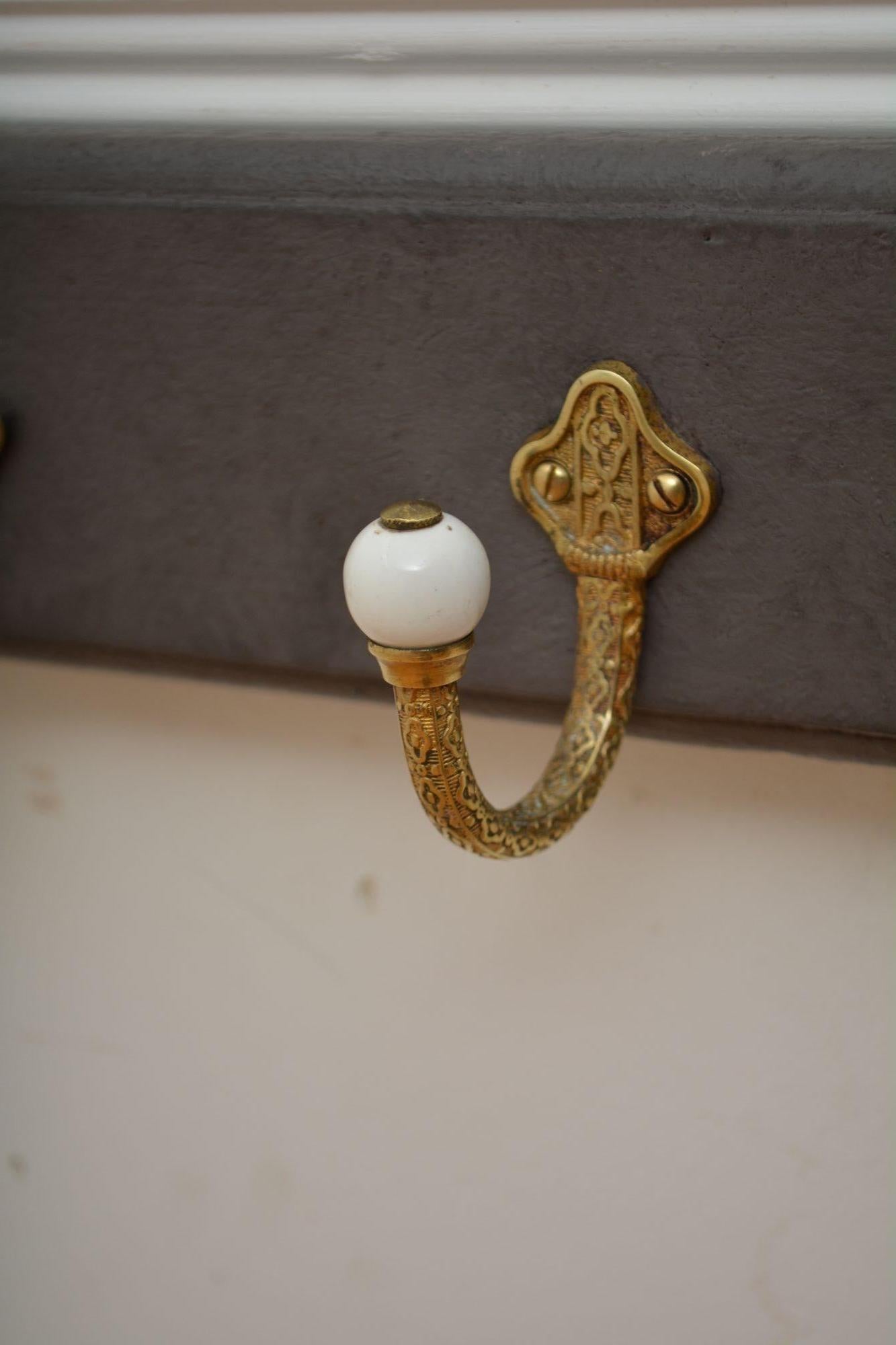 Victorian Brass and Ceramic Coat Hooks Coat Rack For Sale 8