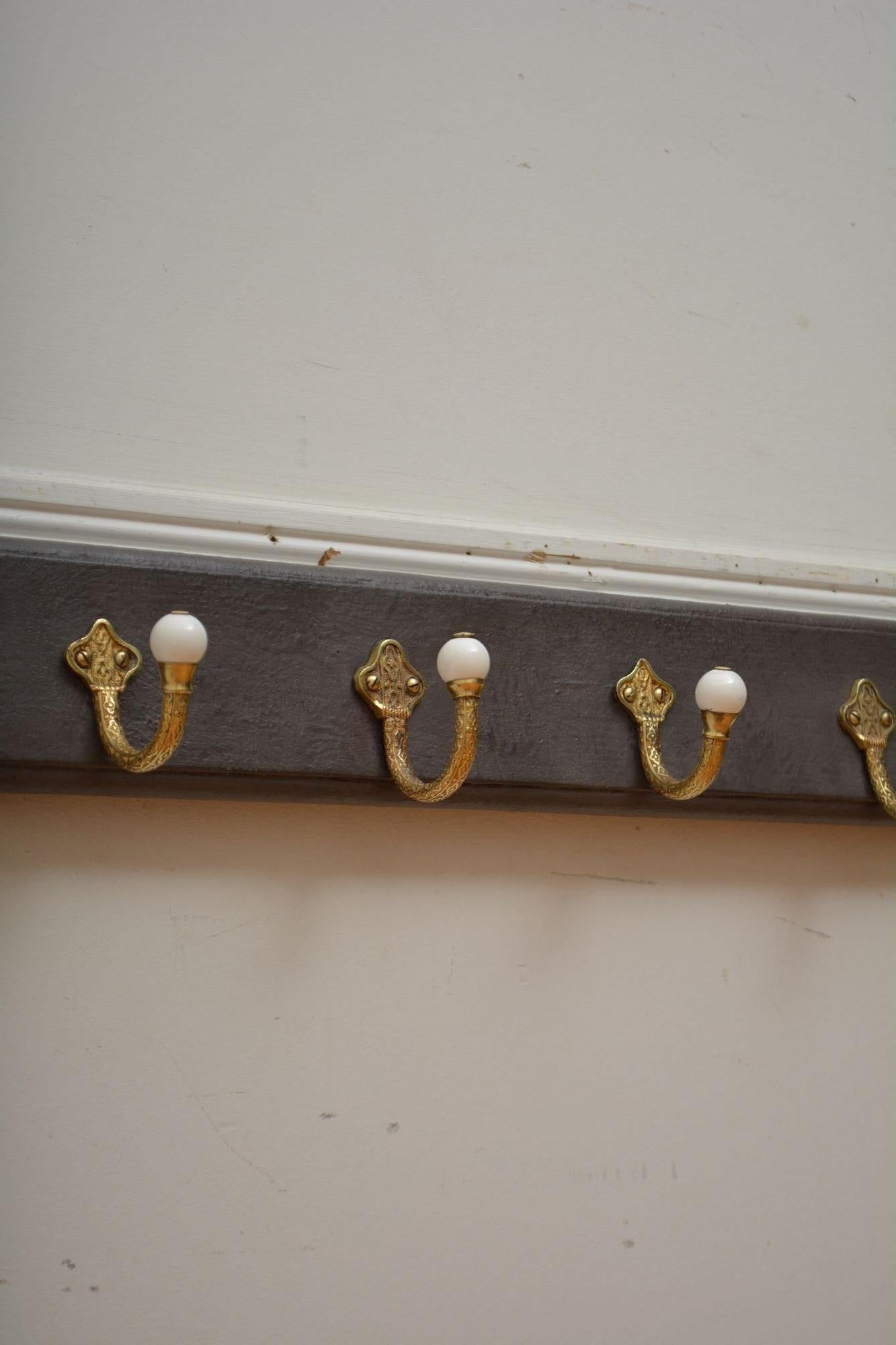 Victorian Brass and Ceramic Coat Hooks Coat Rack For Sale 9