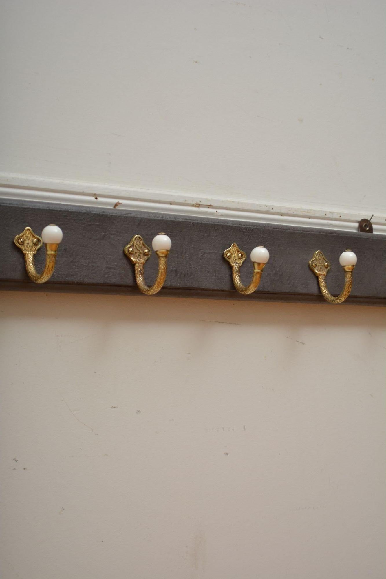 Victorian Brass and Ceramic Coat Hooks Coat Rack For Sale 10