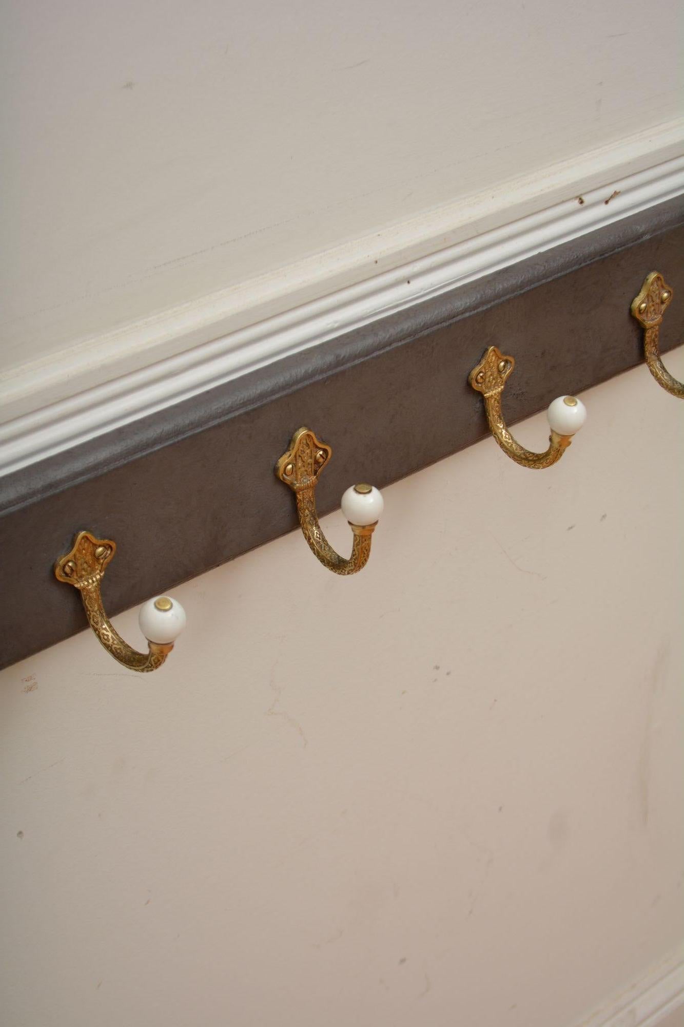 Victorian Brass and Ceramic Coat Hooks Coat Rack For Sale 1