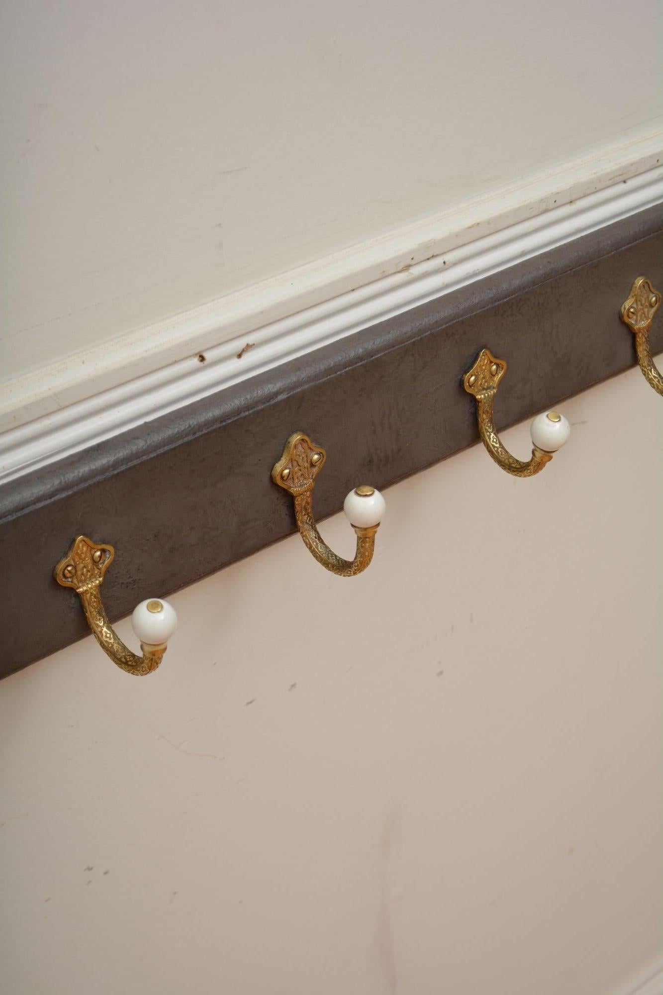 Victorian Brass and Ceramic Coat Hooks Coat Rack For Sale 2