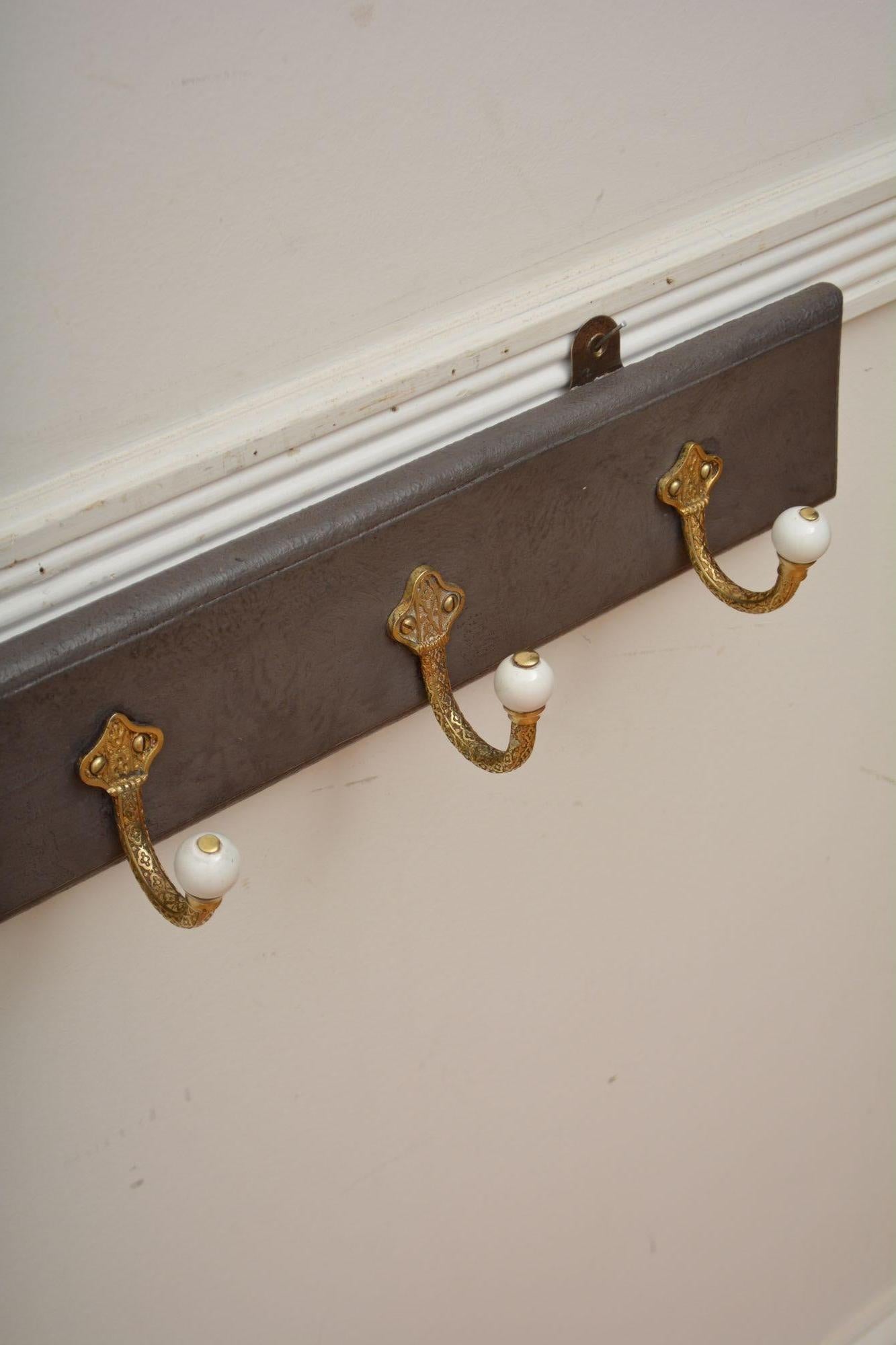 Victorian Brass and Ceramic Coat Hooks Coat Rack For Sale 3