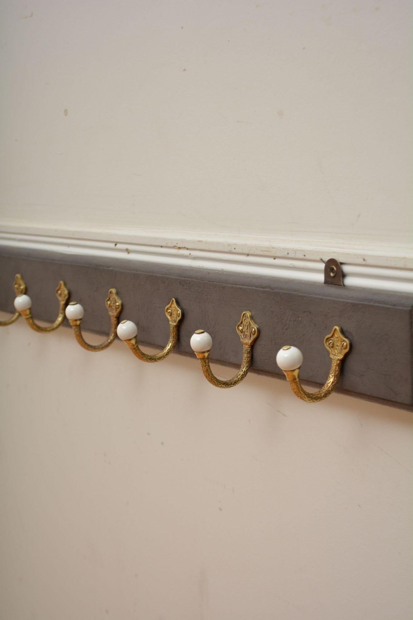 Victorian Brass and Ceramic Coat Hooks Coat Rack For Sale 4