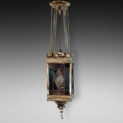 Victorian Brass and Coloured Glass Lantern