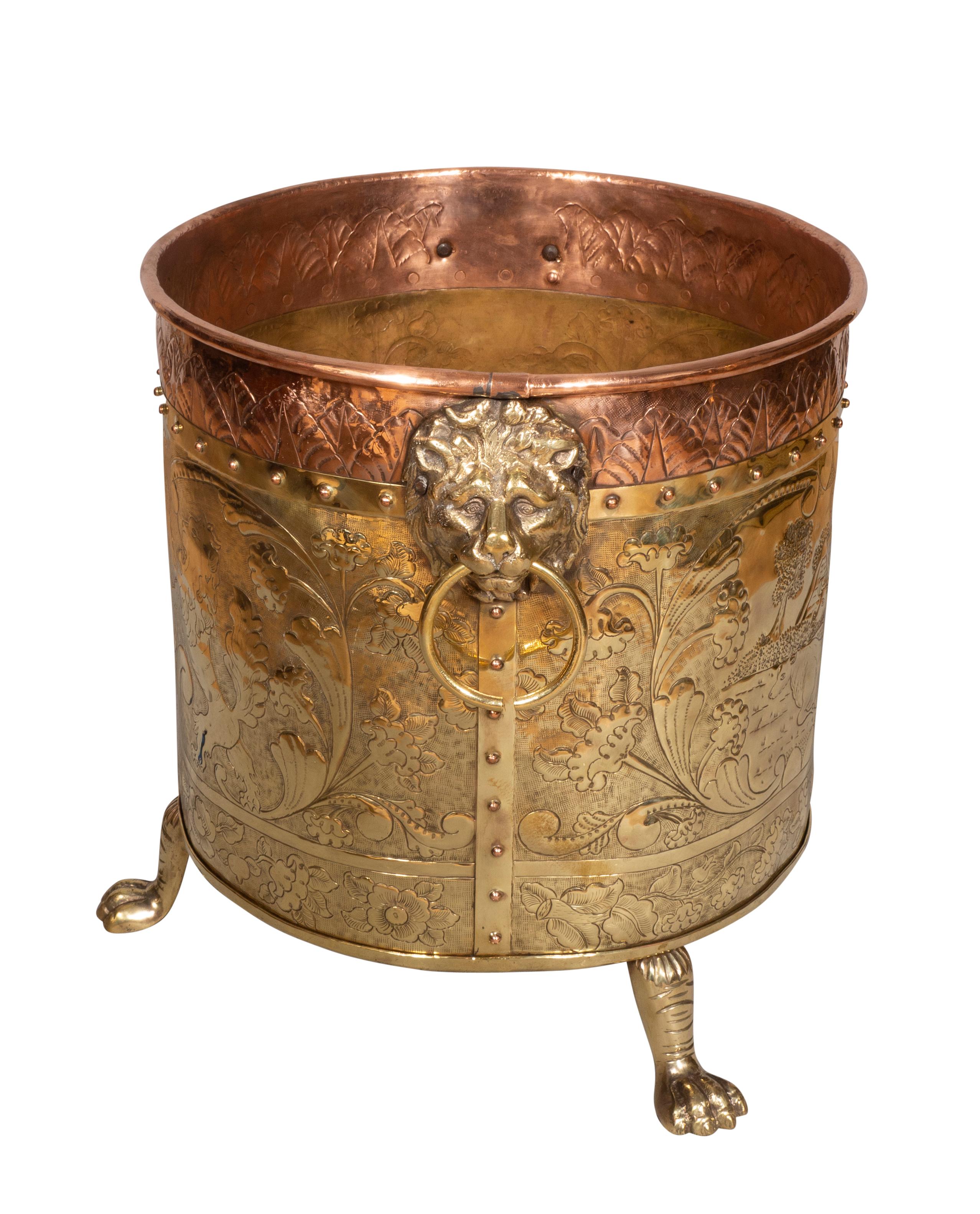 Victorian Brass and Copper Kindling Bucket 1