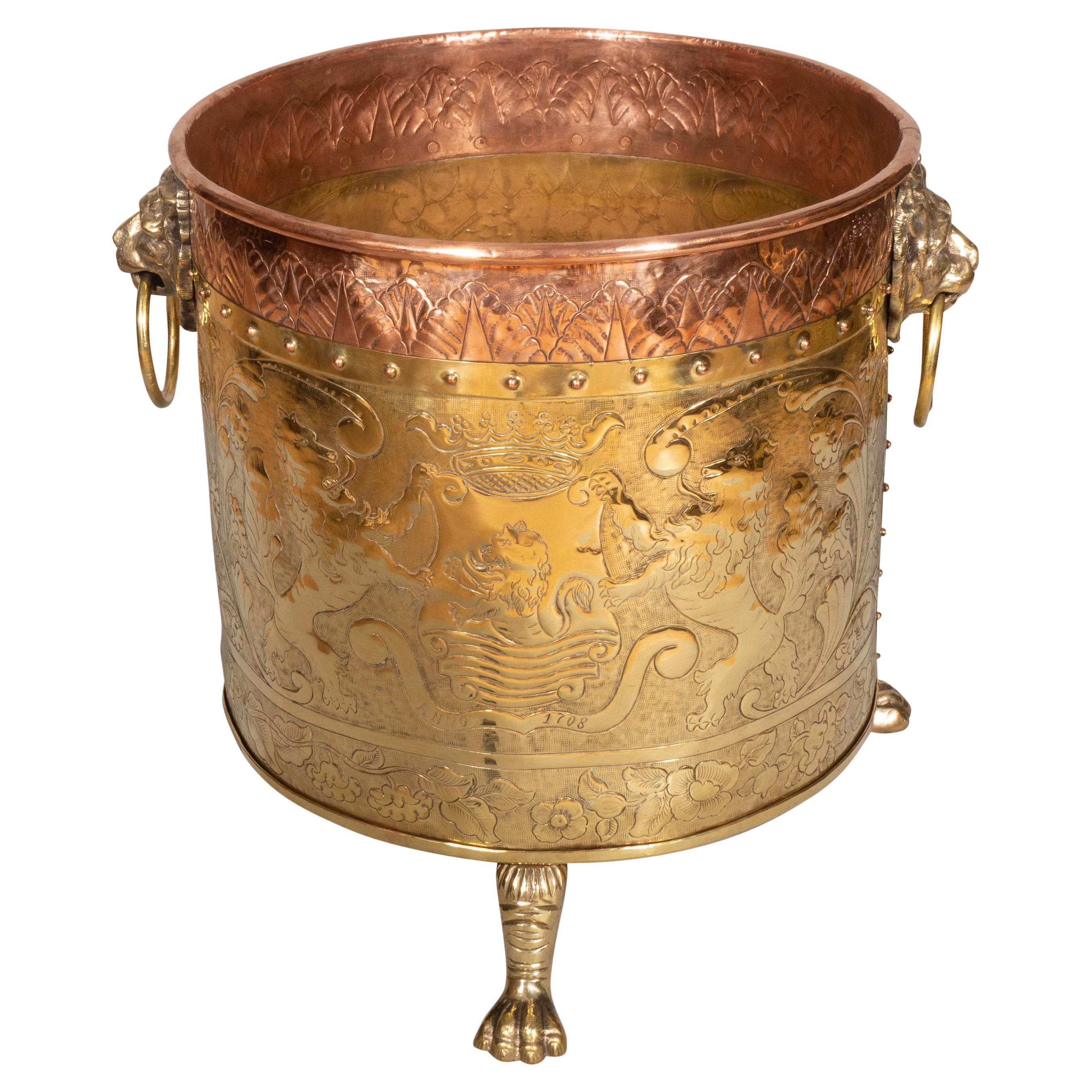 Victorian Brass and Copper Kindling Bucket