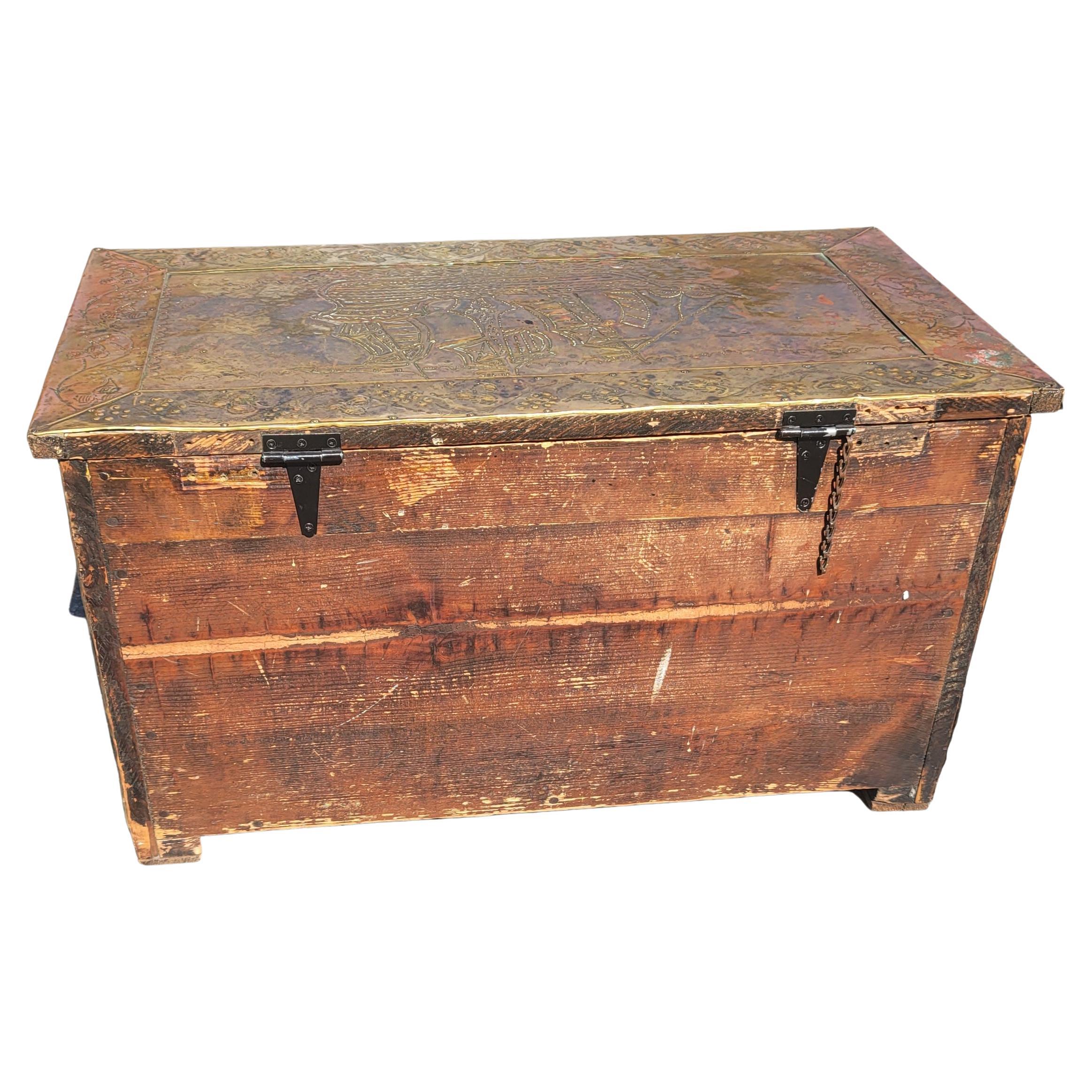 Victorian Brass and Copper Ornate Coal and Fire Logs Chest w. Paw Feet, C. 1890s 4