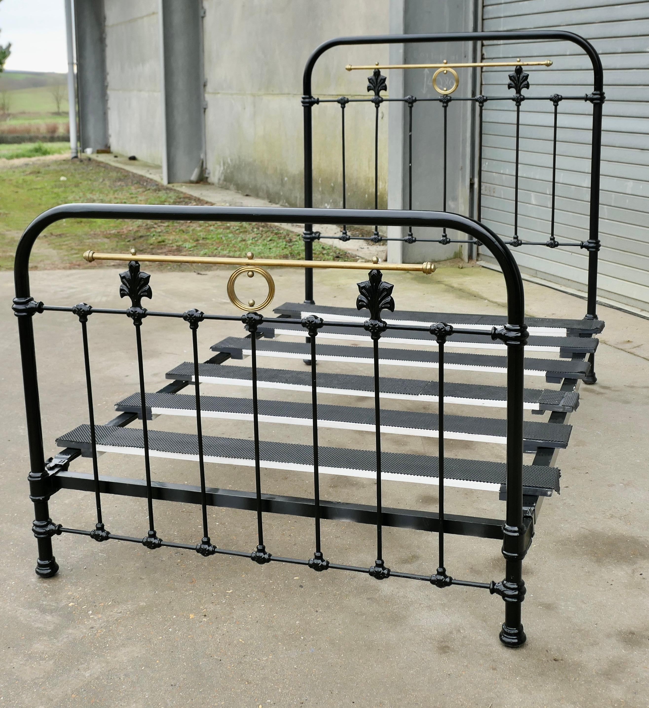 19th Century Victorian Brass and Iron Small Double Bed (4ft wide)  A Good Heavy Quality Bed