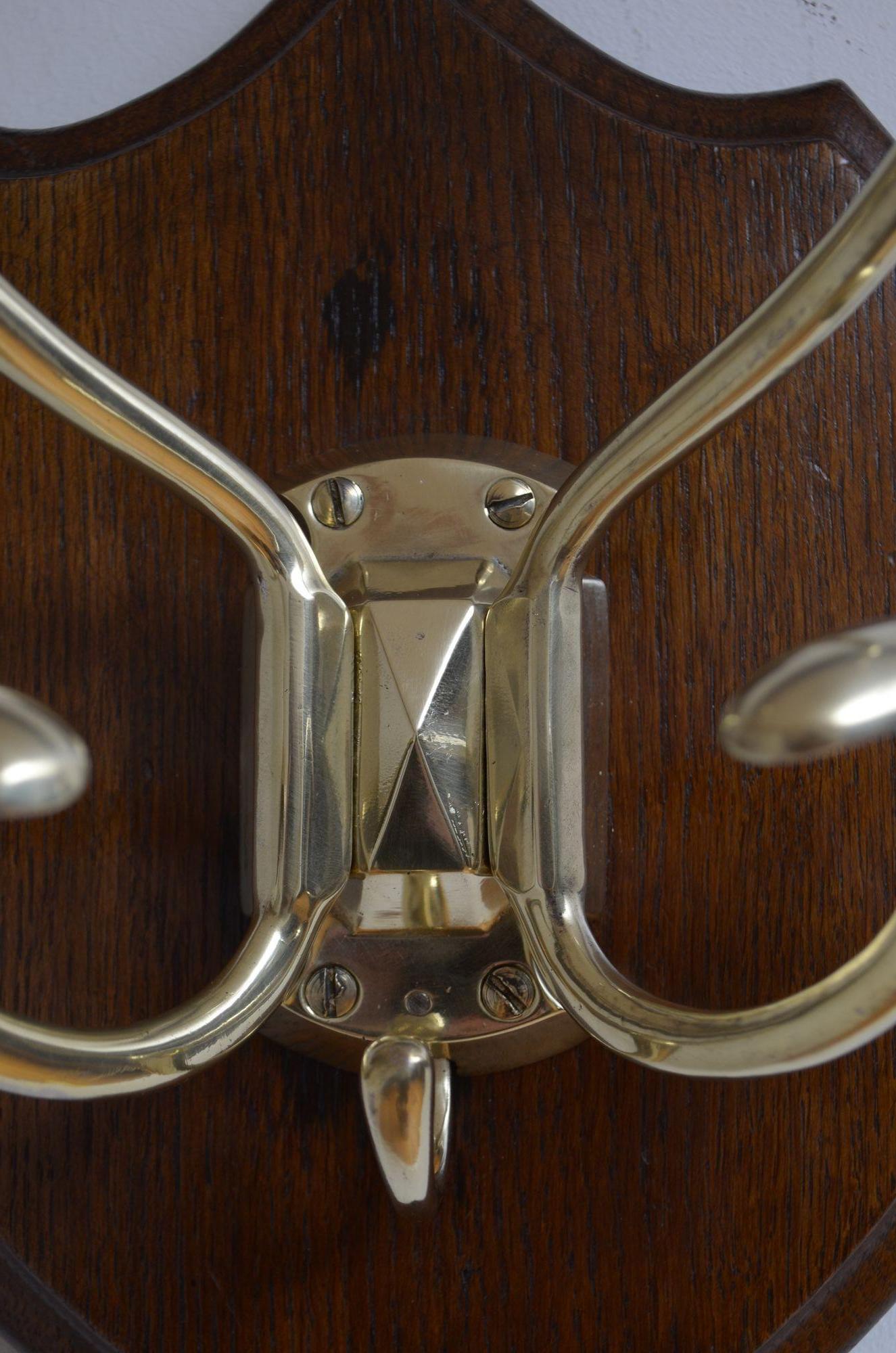 Victorian Brass and Oak Coat Hooks For Sale 1