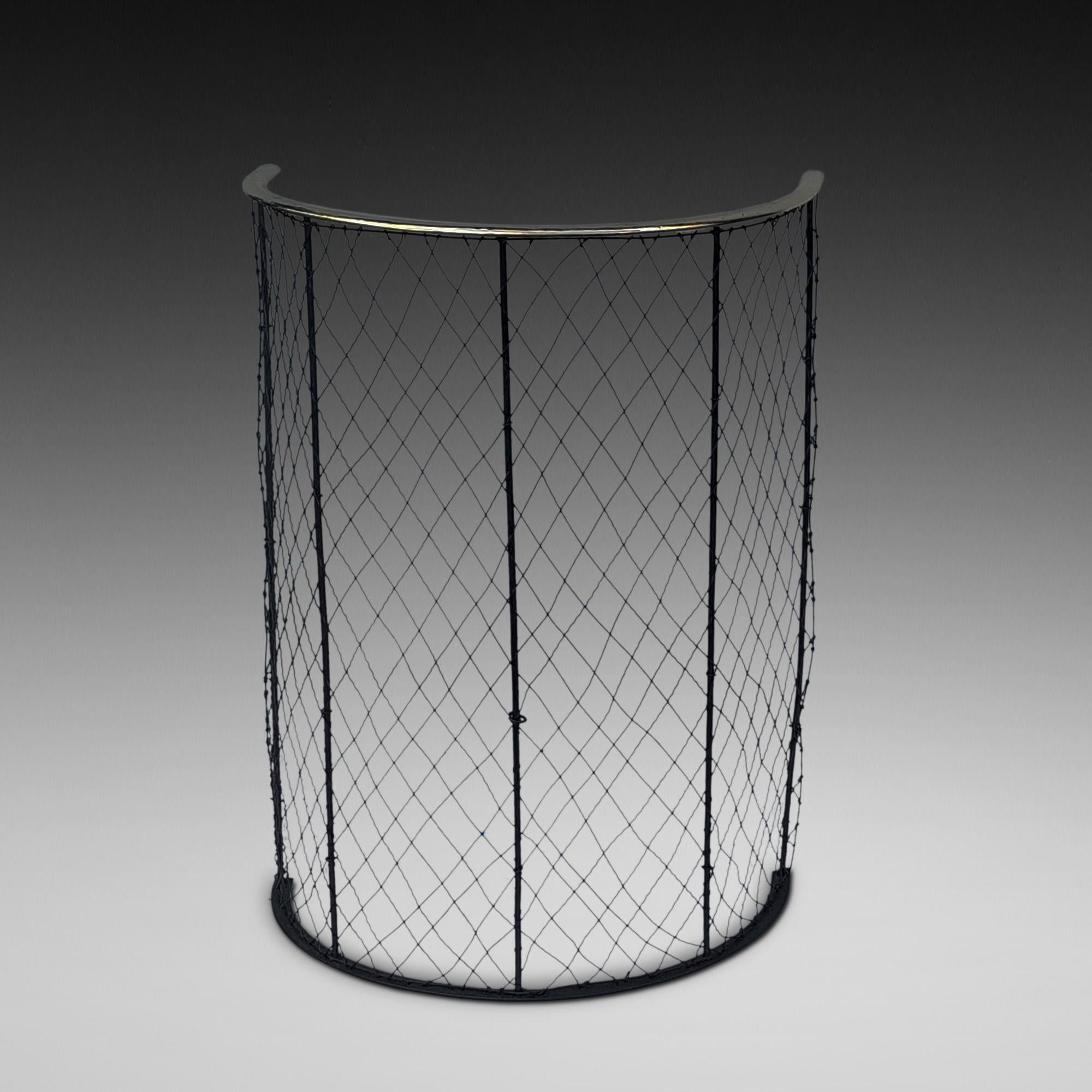 Victorian Brass and Black Painted Wire Mesh Nursery Fender Spark Guard Screen - of Half Moon Shape suitable for a modern log burner - 21