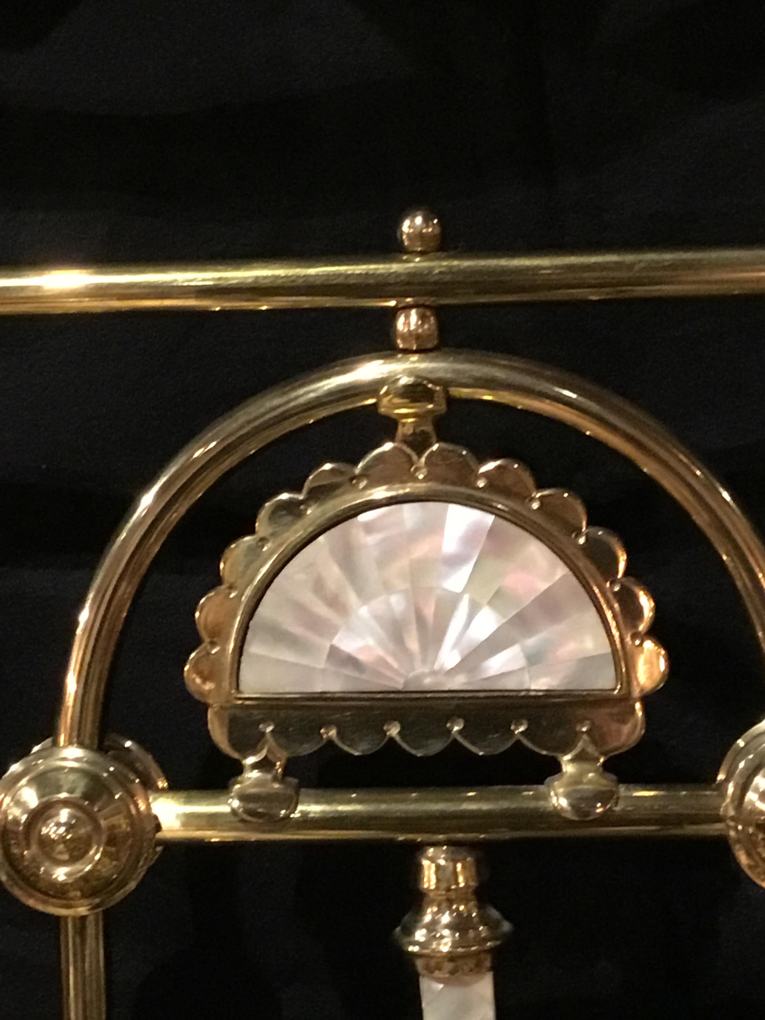 American Victorian Brass Bed with Mother of Pearl Inlay, circa 1920