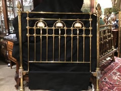 Victorian Brass Bed with Mother of Pearl Inlay, circa 1920
