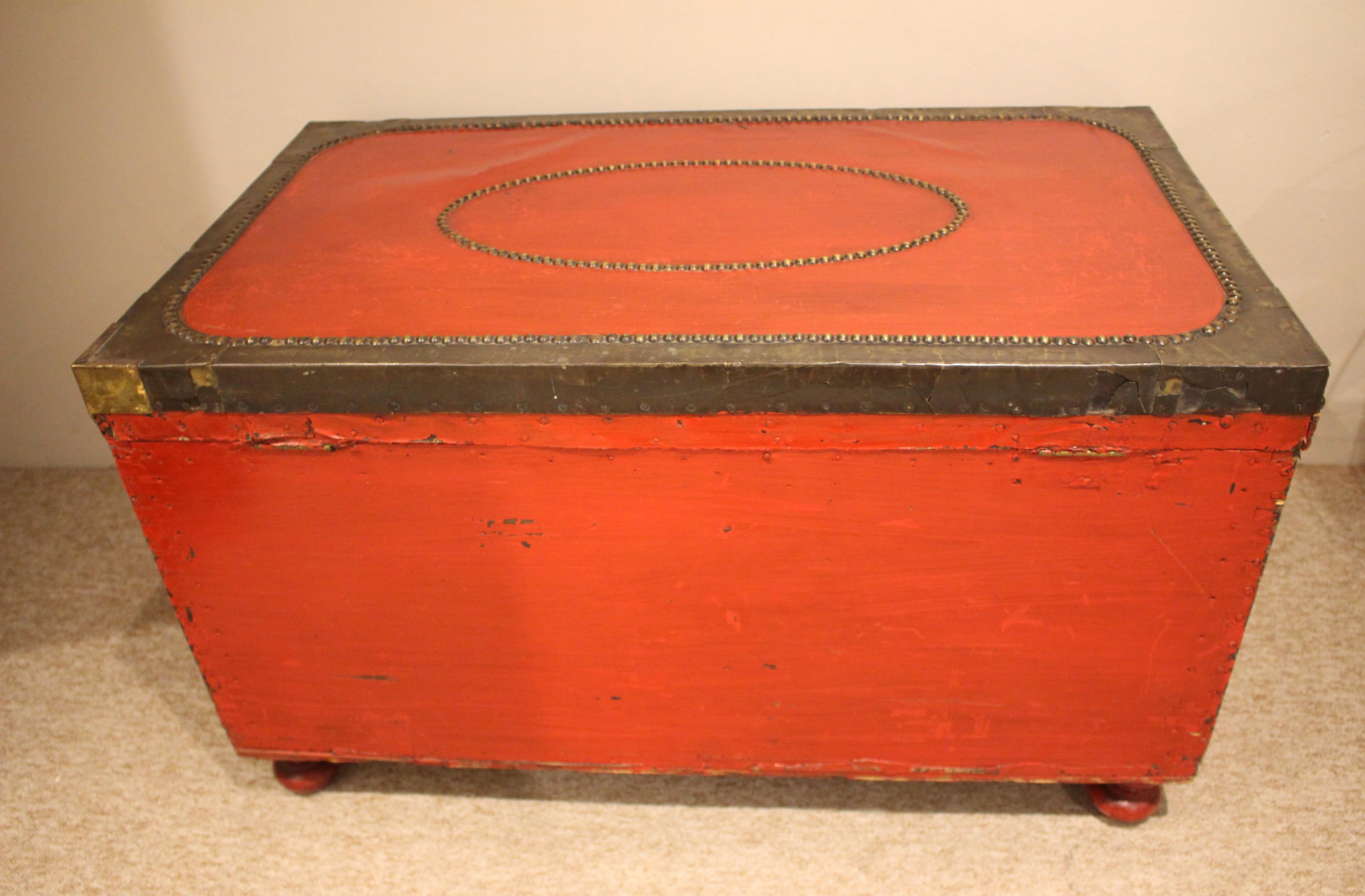 Victorian Brass Bound and Painted Trunk 4