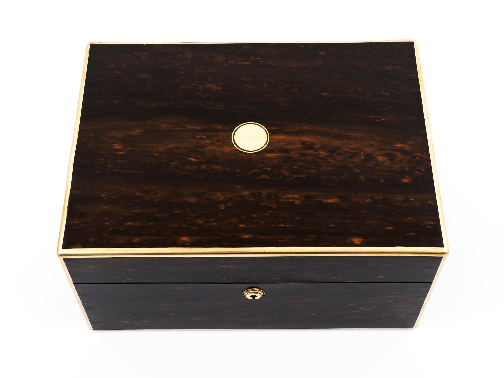 British Victorian Brass Bound Jewellery Box in Coromandel