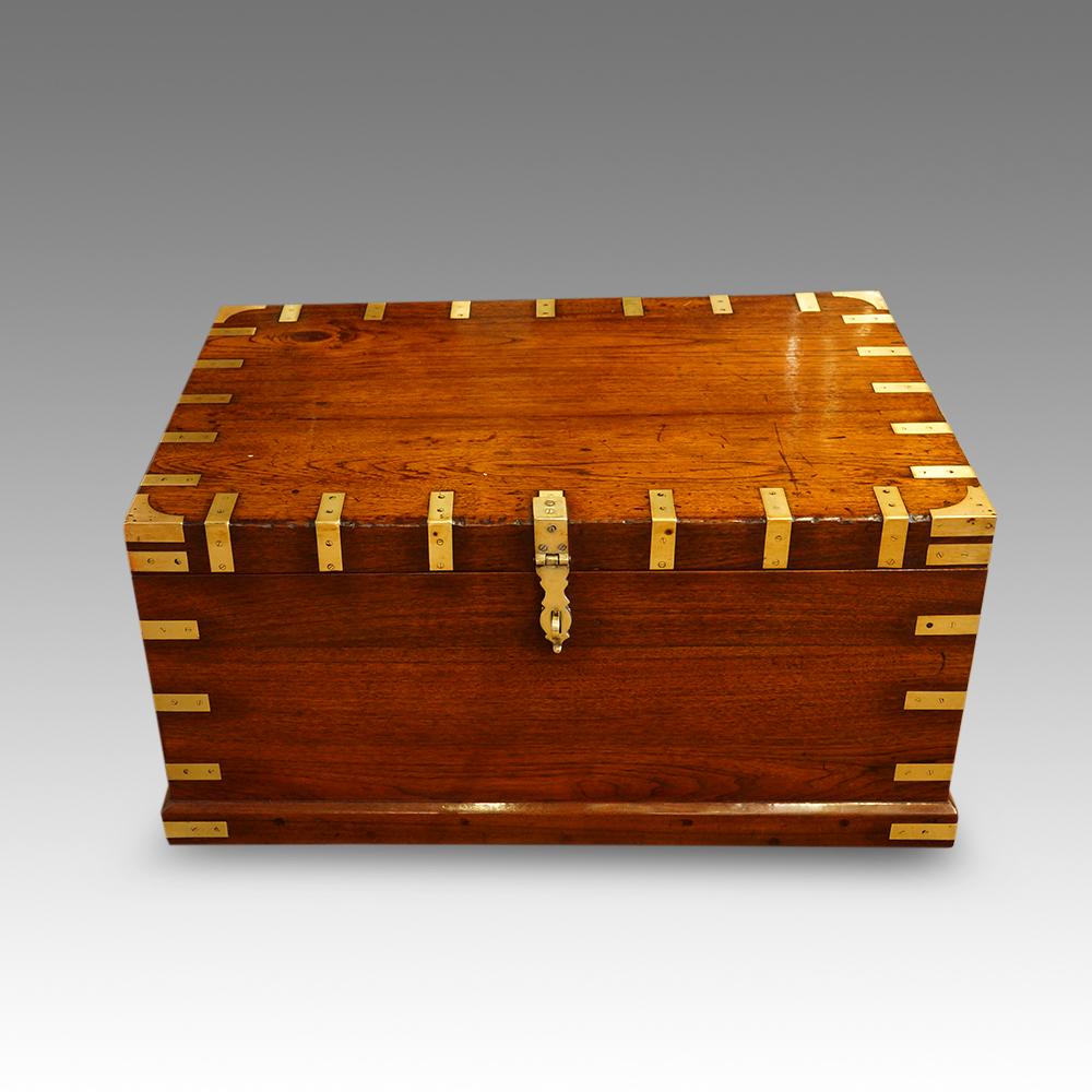 Victorian brass bound military chest 
This Victorian brass bound military chest was made circa 1860
Here we have this Victorian trunk that would have been used by a British officer to transport his uniforms and valuables around the Empire.
This