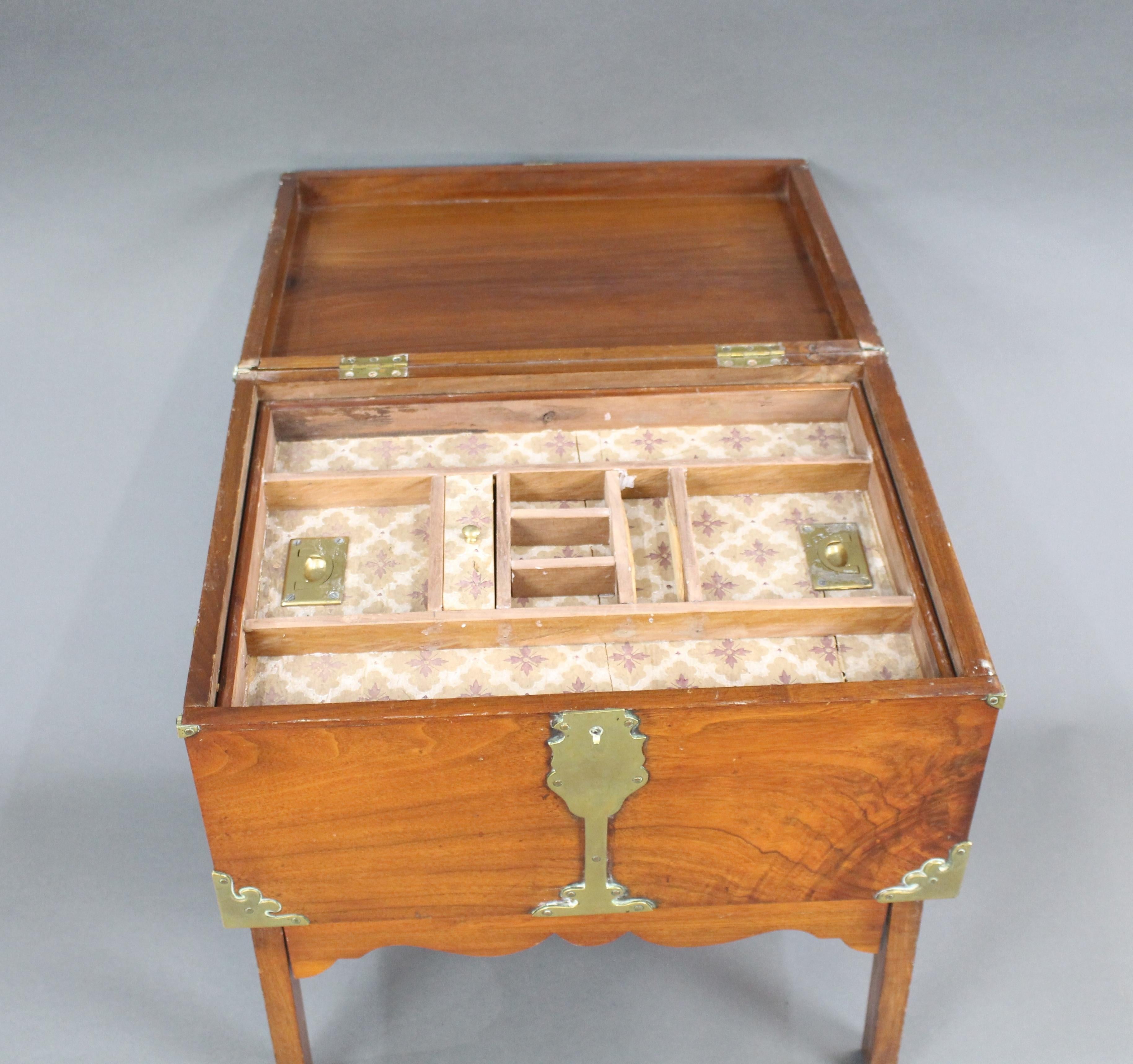 Victorian Brass Bound Walnut Travelling Chest on Folding Legs 4