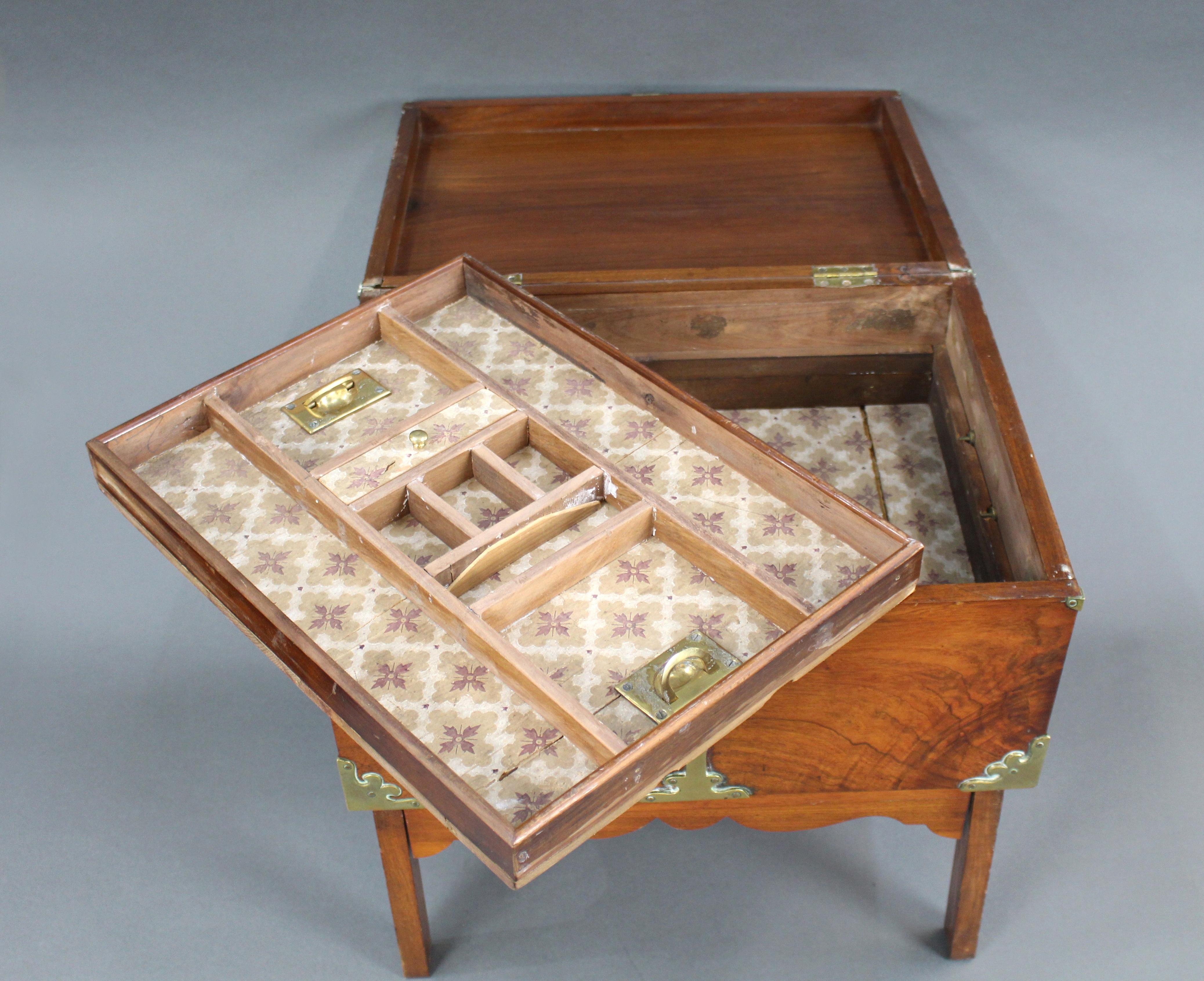 Victorian Brass Bound Walnut Travelling Chest on Folding Legs 5
