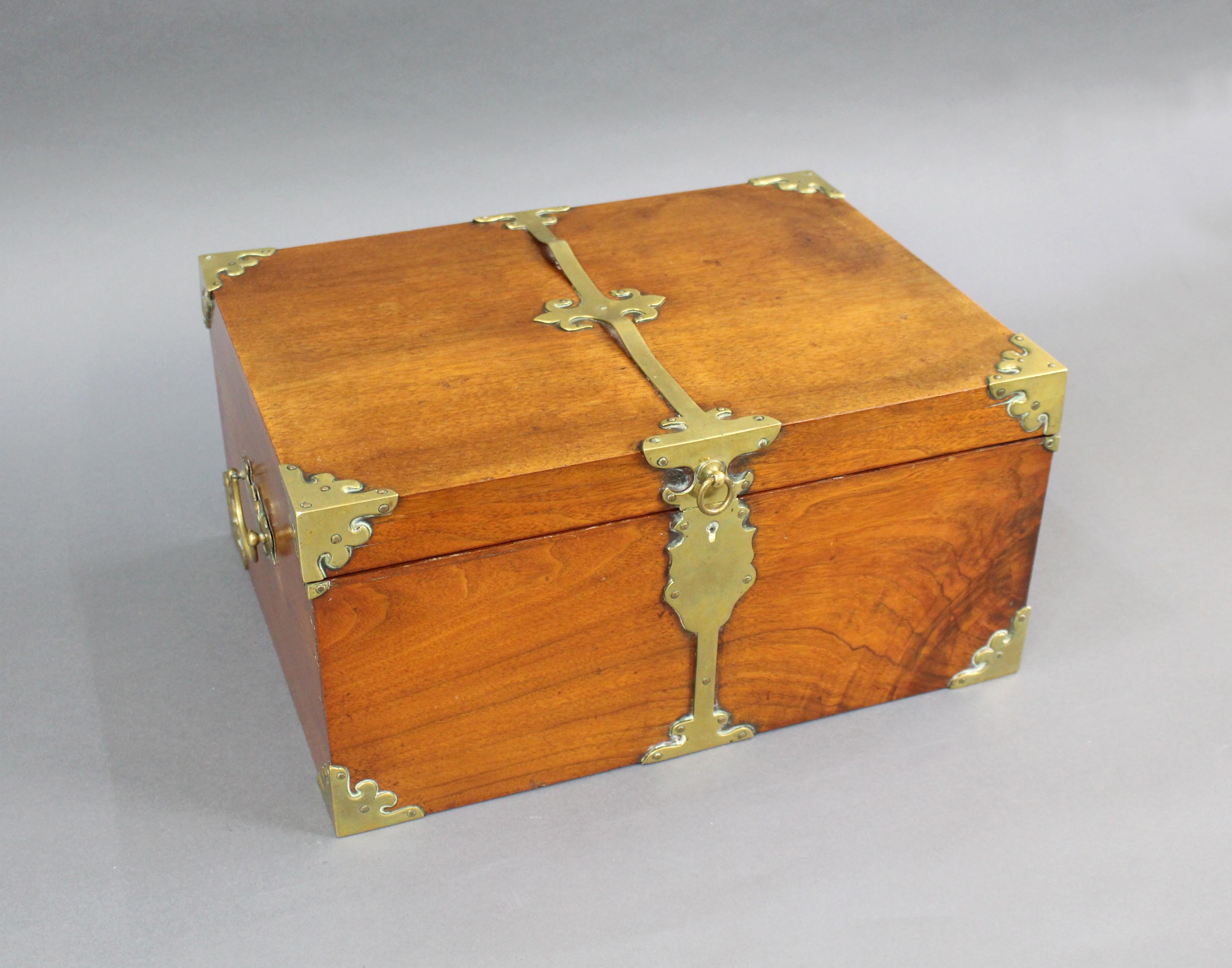 Victorian Brass Bound Walnut Travelling Chest on Folding Legs 8