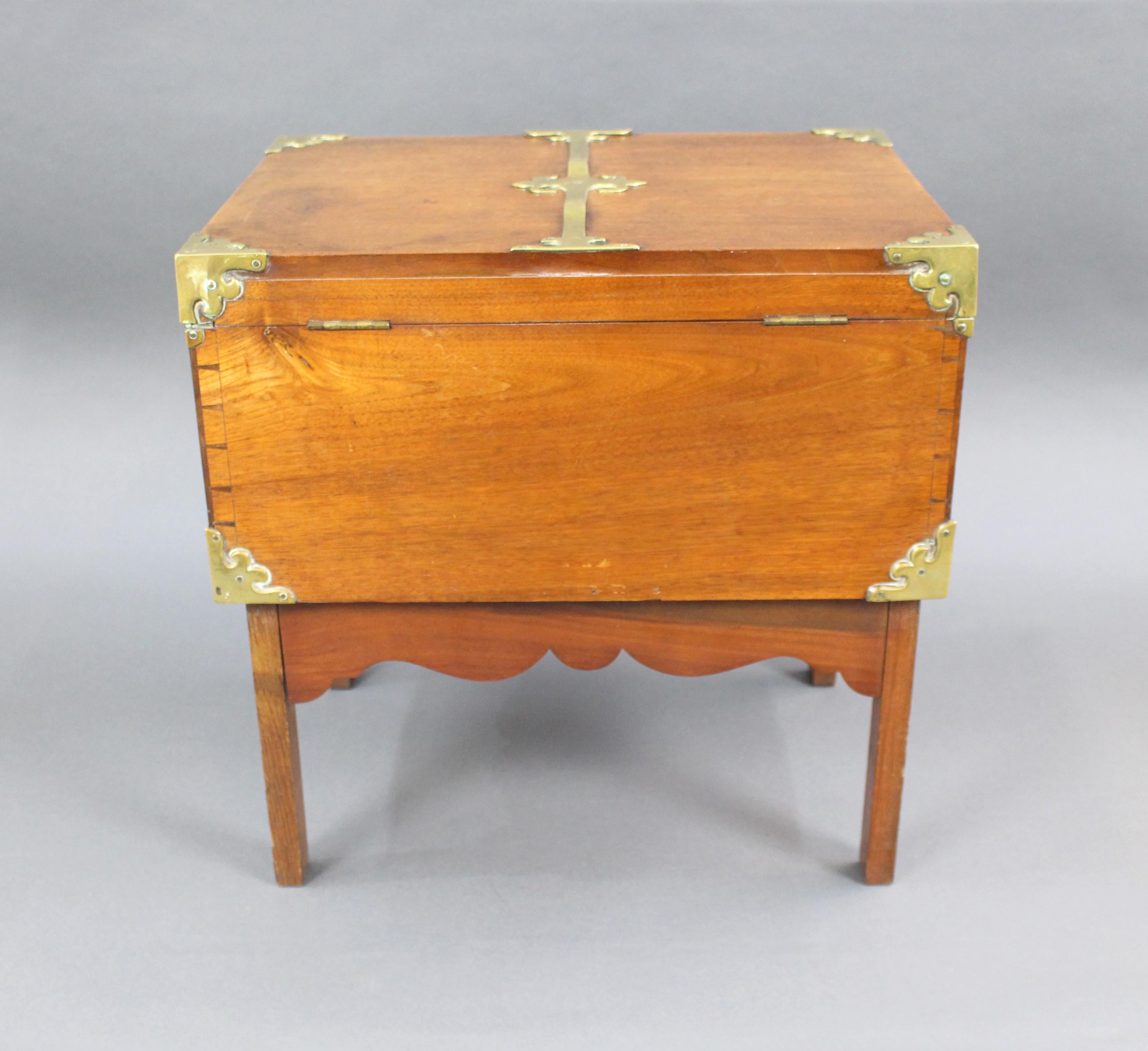 19th Century Victorian Brass Bound Walnut Travelling Chest on Folding Legs