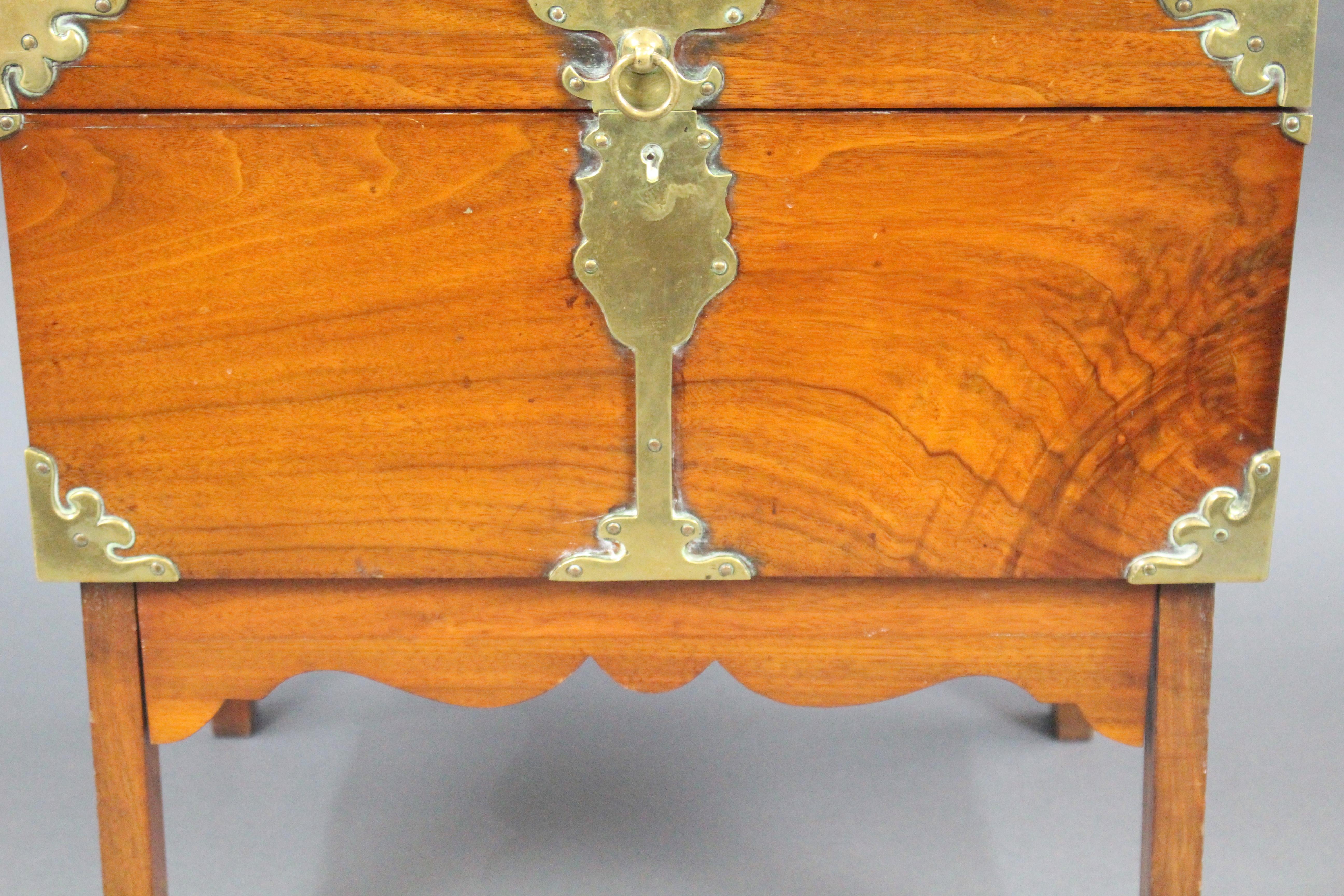 Victorian Brass Bound Walnut Travelling Chest on Folding Legs 2