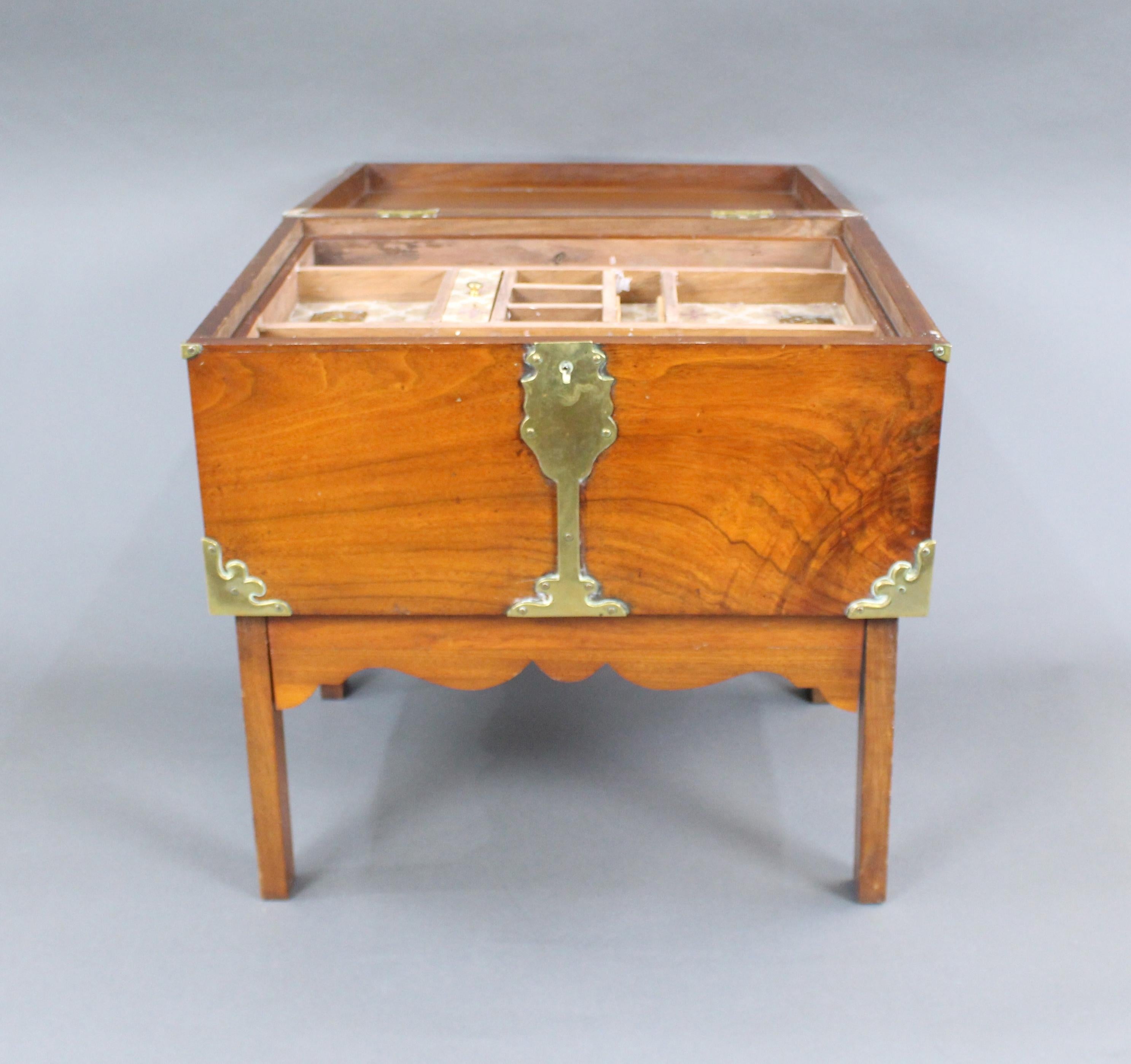 Victorian Brass Bound Walnut Travelling Chest on Folding Legs 3