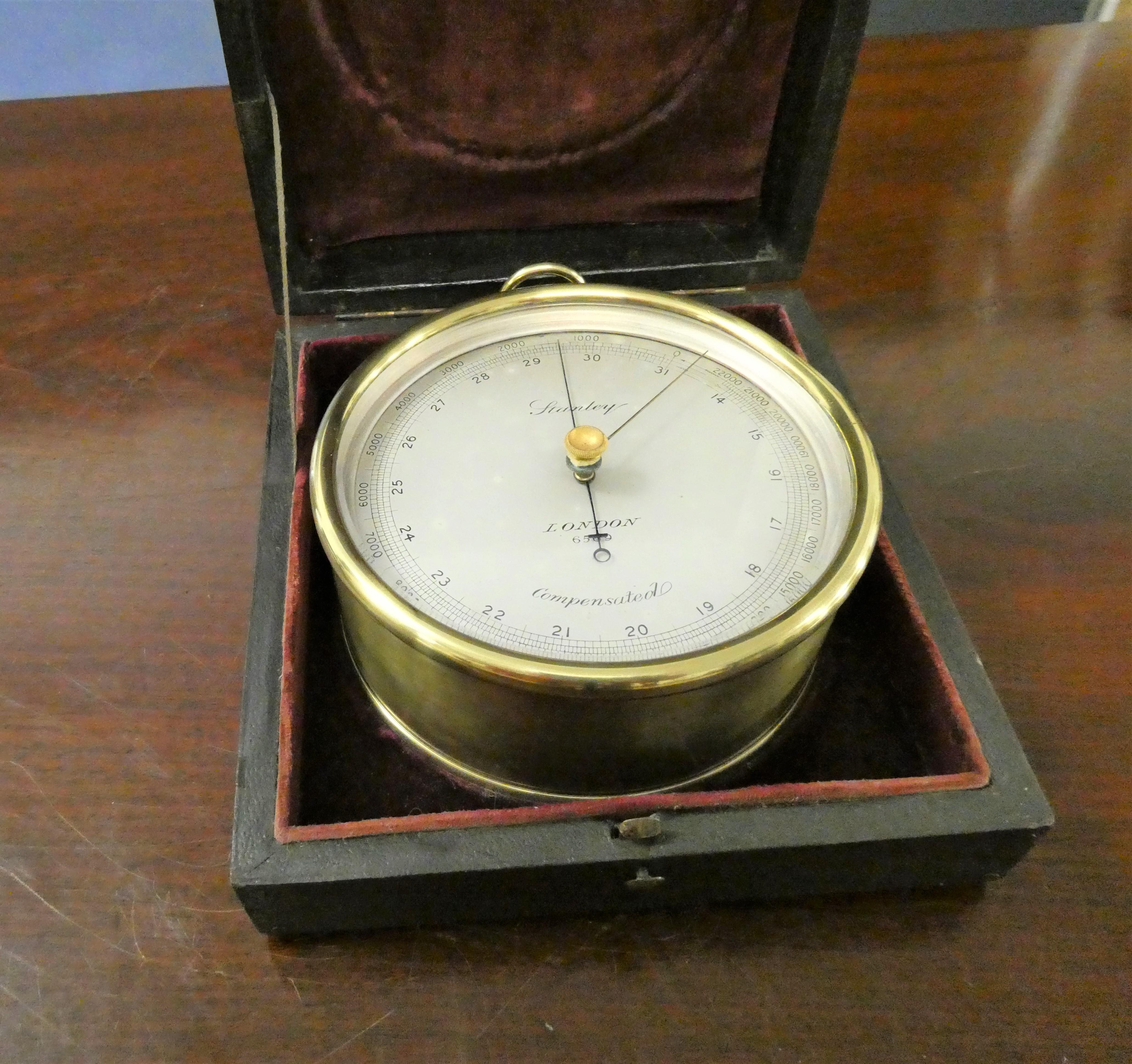 English Victorian Brass Cased Aneroid Barometer by Stanley, London For Sale
