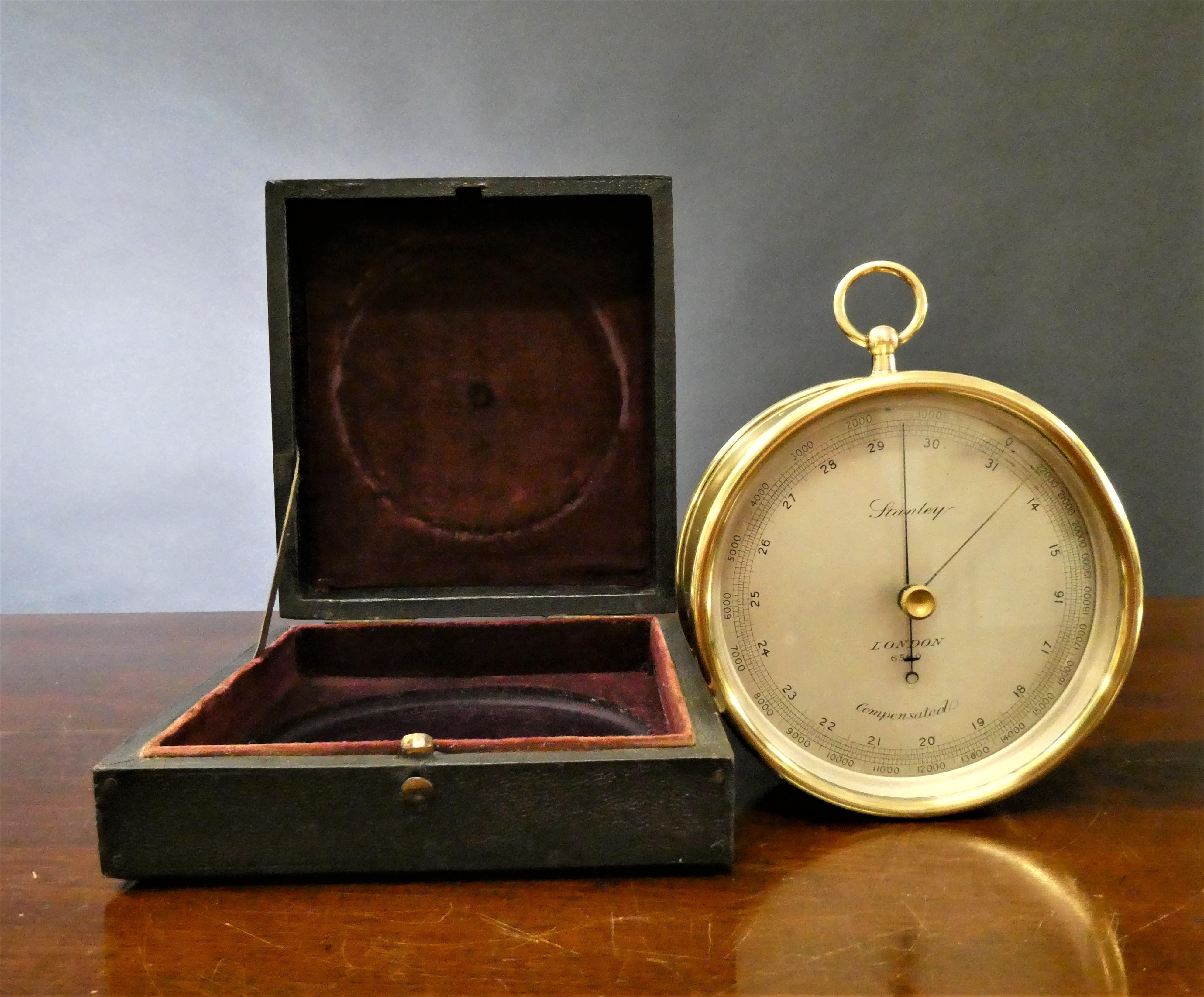 Late 19th Century Victorian Brass Cased Aneroid Barometer by Stanley, London For Sale
