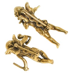 Victorian Brass Cherub Brooch Pair, Circa 1880