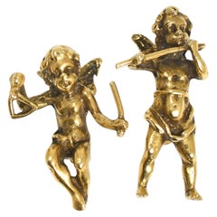 Victorian Brass Cherub Brooch Pair, Circa 1880