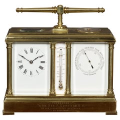 Set di orologio e barometro in ottone vittoriano con termometro