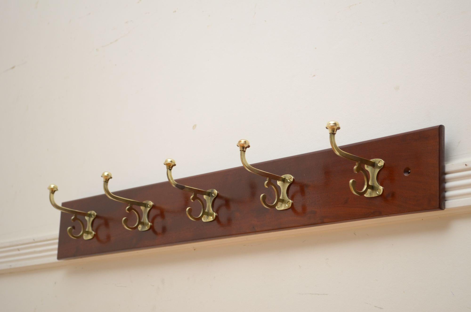 English Victorian Brass Coat Hooks Rack