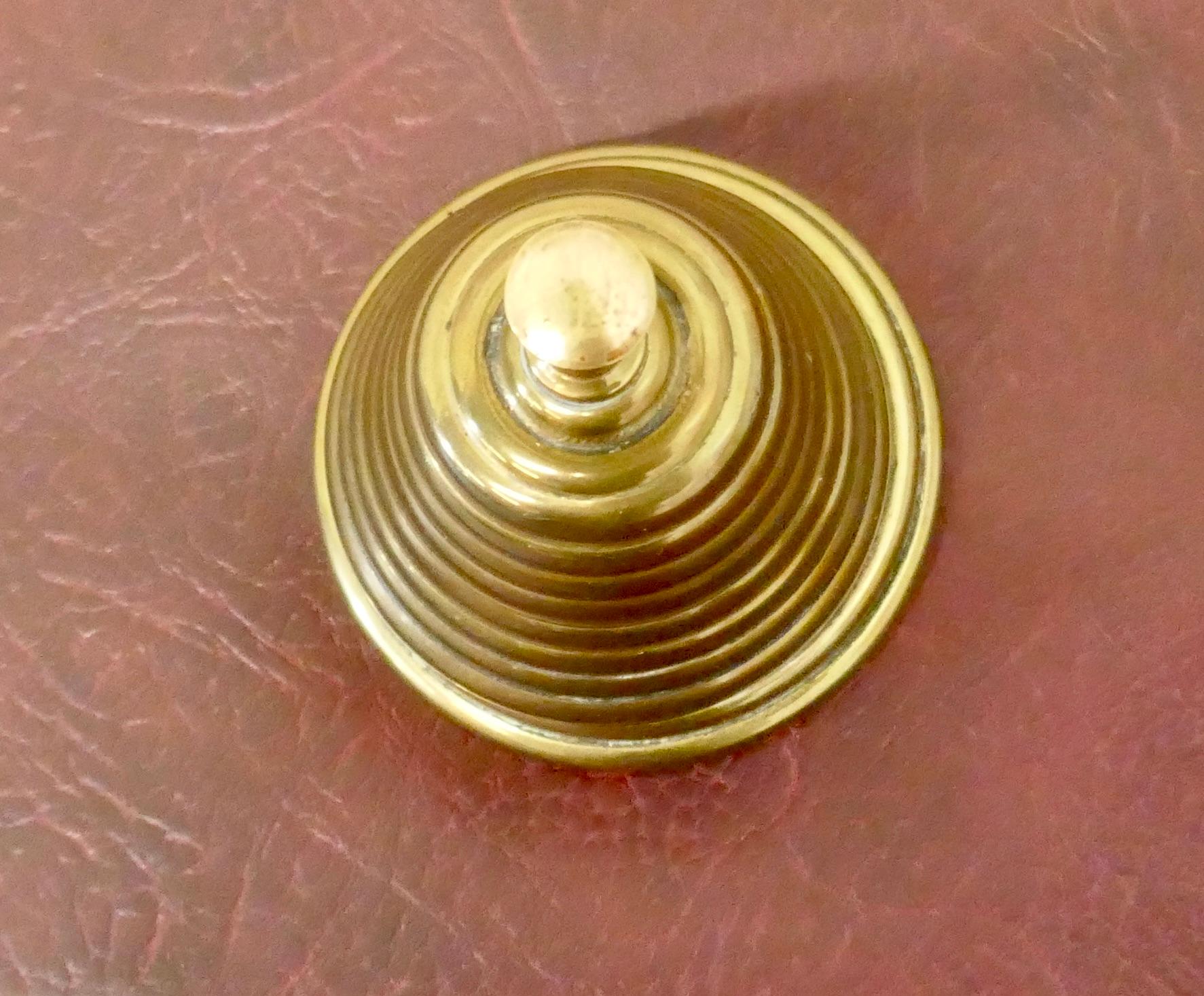 Arts and Crafts Victorian Brass Courtesy Counter Top Bell, Beehive Brass Bell For Sale