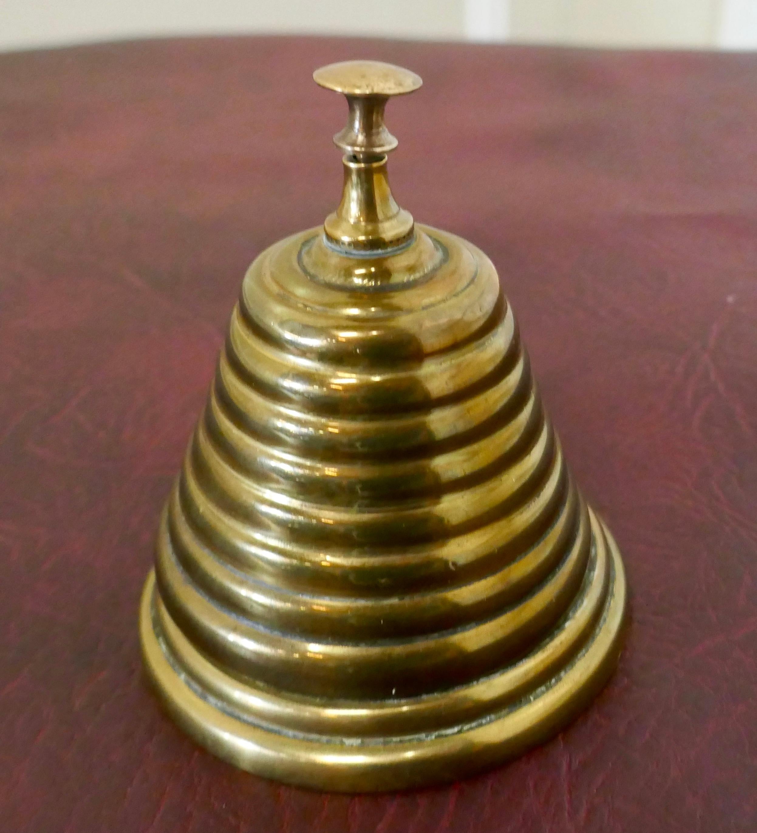19th Century Victorian Brass Courtesy Counter Top Bell, Beehive Brass Bell For Sale