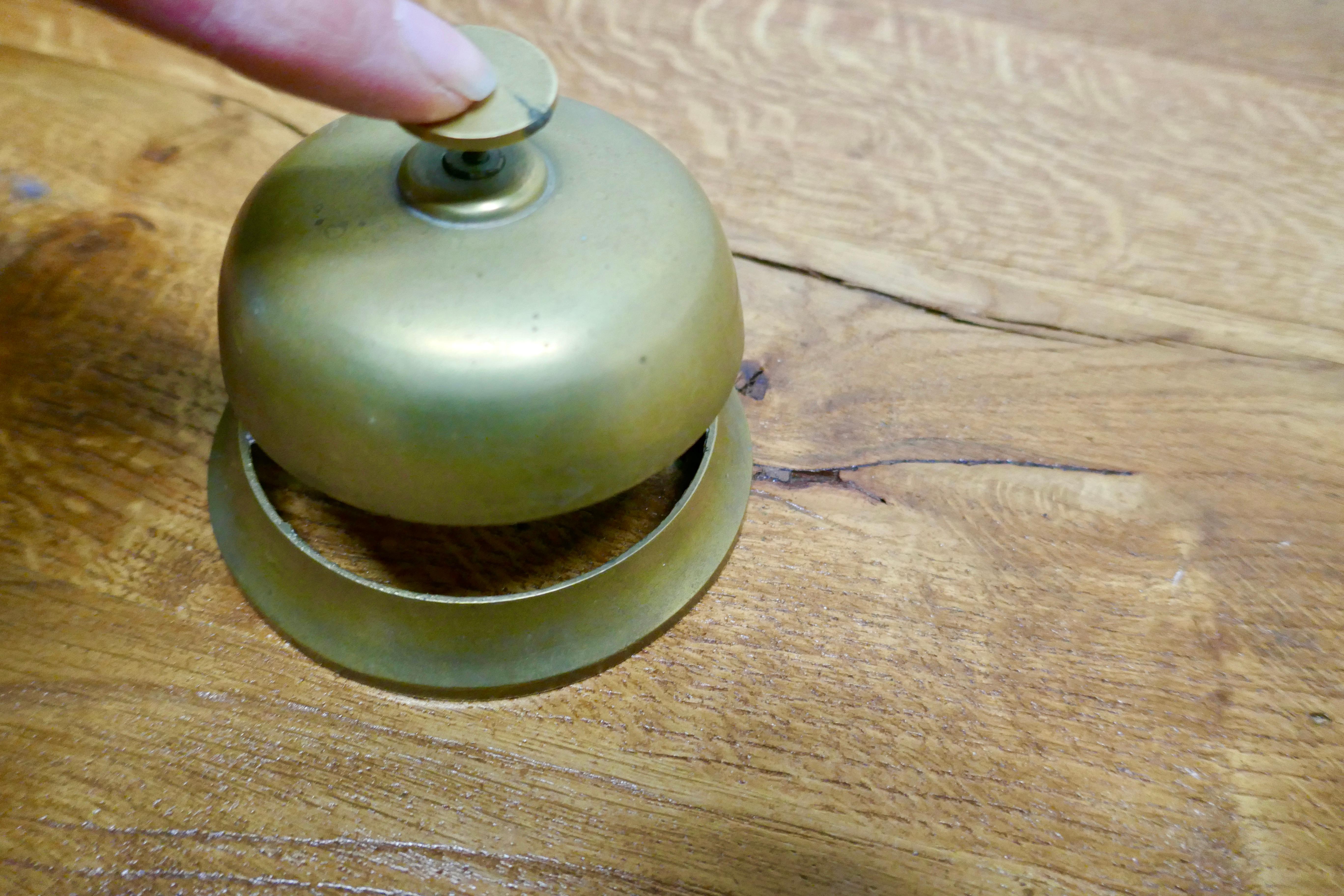 Industrial Victorian Brass Courtesy Counter Top Bell, Reception Desk Bell For Sale