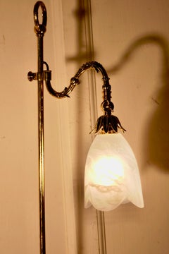 Victorian Brass Desk Lamp with Opaline Glass Shade