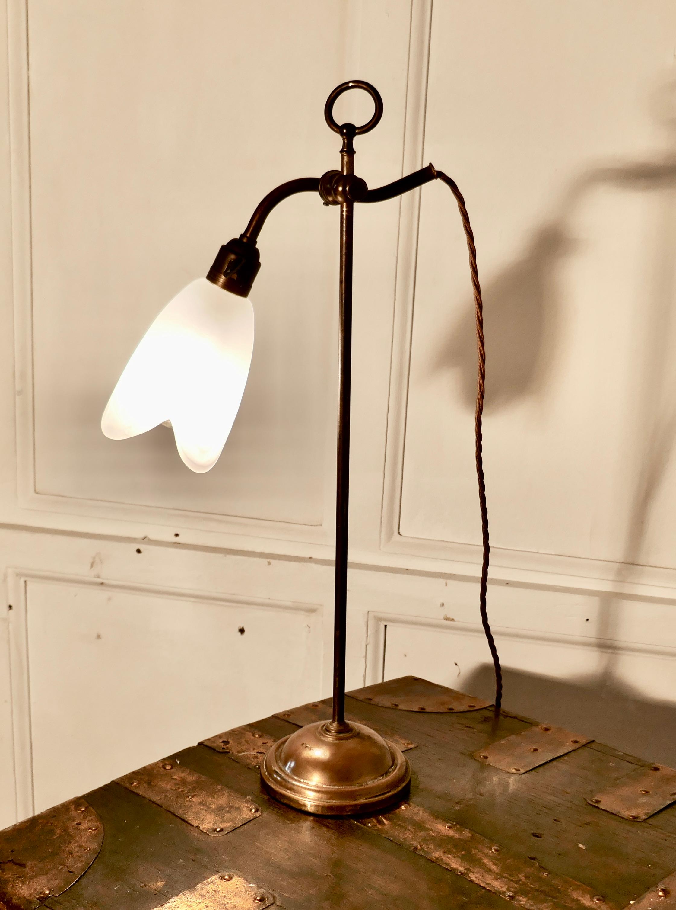 Victorian Brass Desk Lamp with Opaline Glass Shade In Good Condition In Chillerton, Isle of Wight