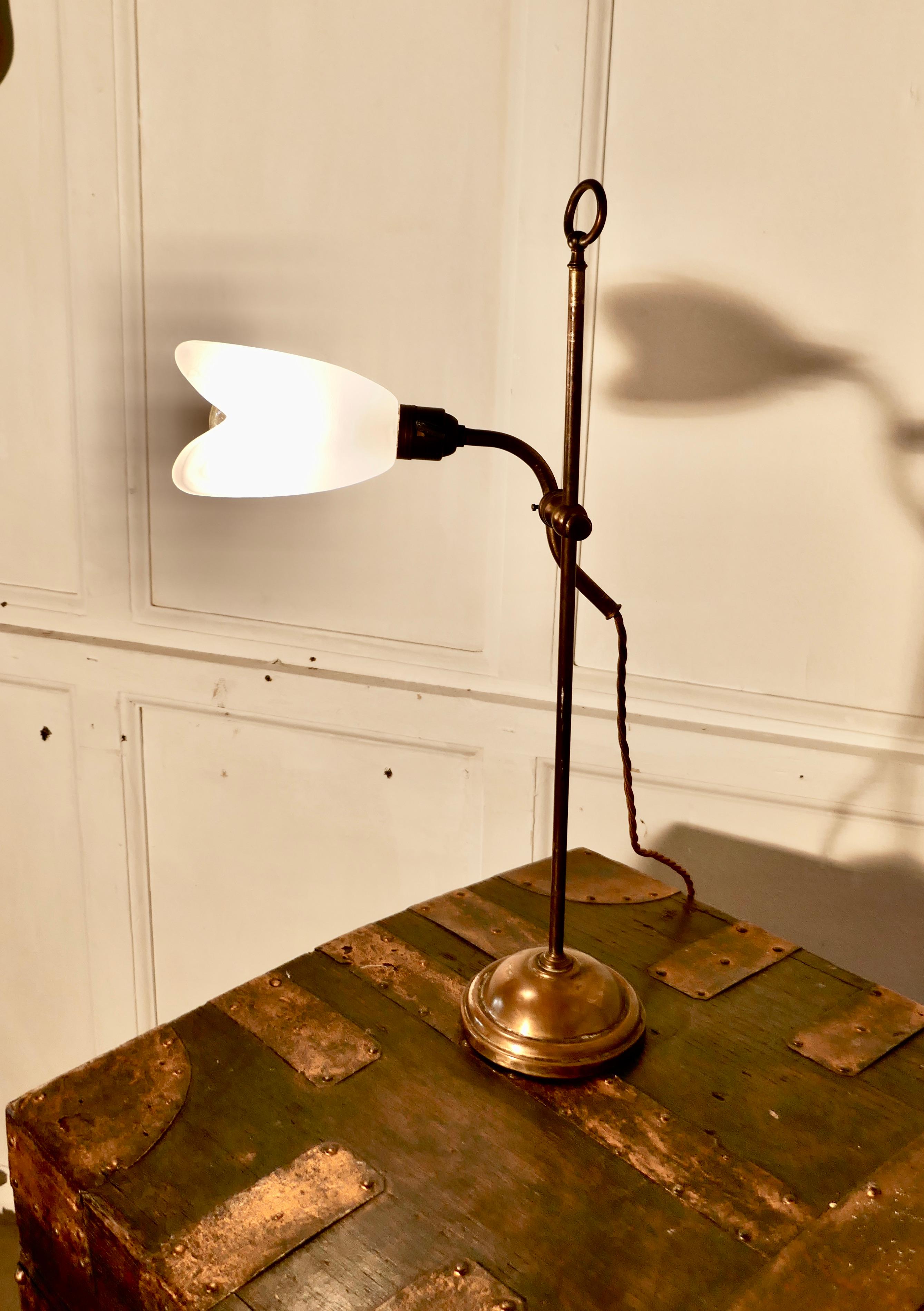 19th Century Victorian Brass Desk Lamp with Opaline Glass Shade