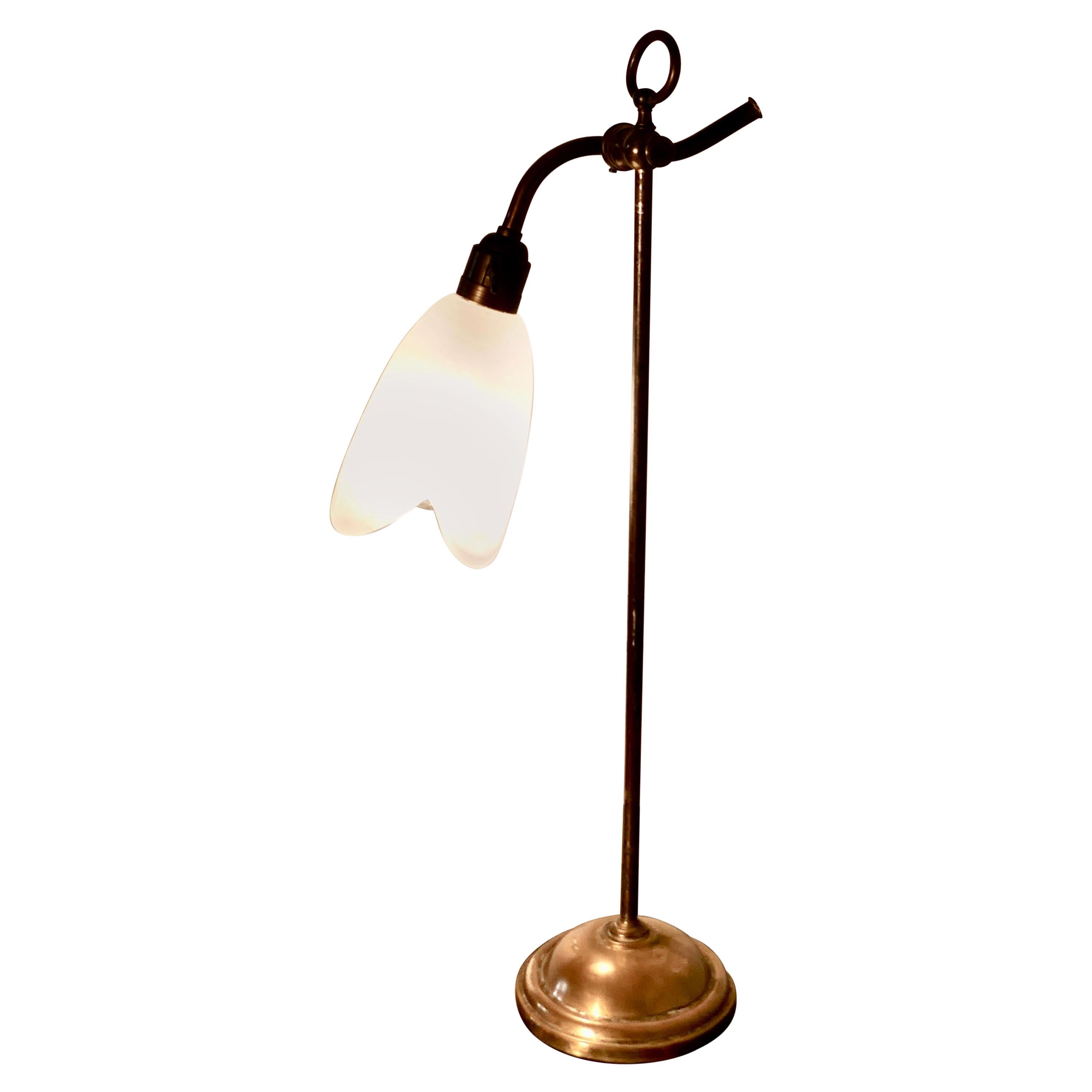 Victorian Brass Desk Lamp with Opaline Glass Shade