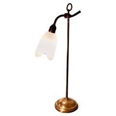 Antique Victorian Brass Desk Lamp with Opaline Glass Shade