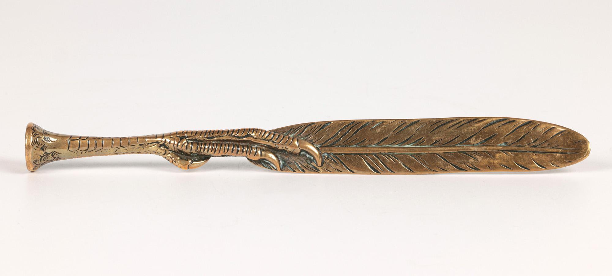 Victorian Brass Feather & Bird Claw Letter Opener & Desk Seal 4