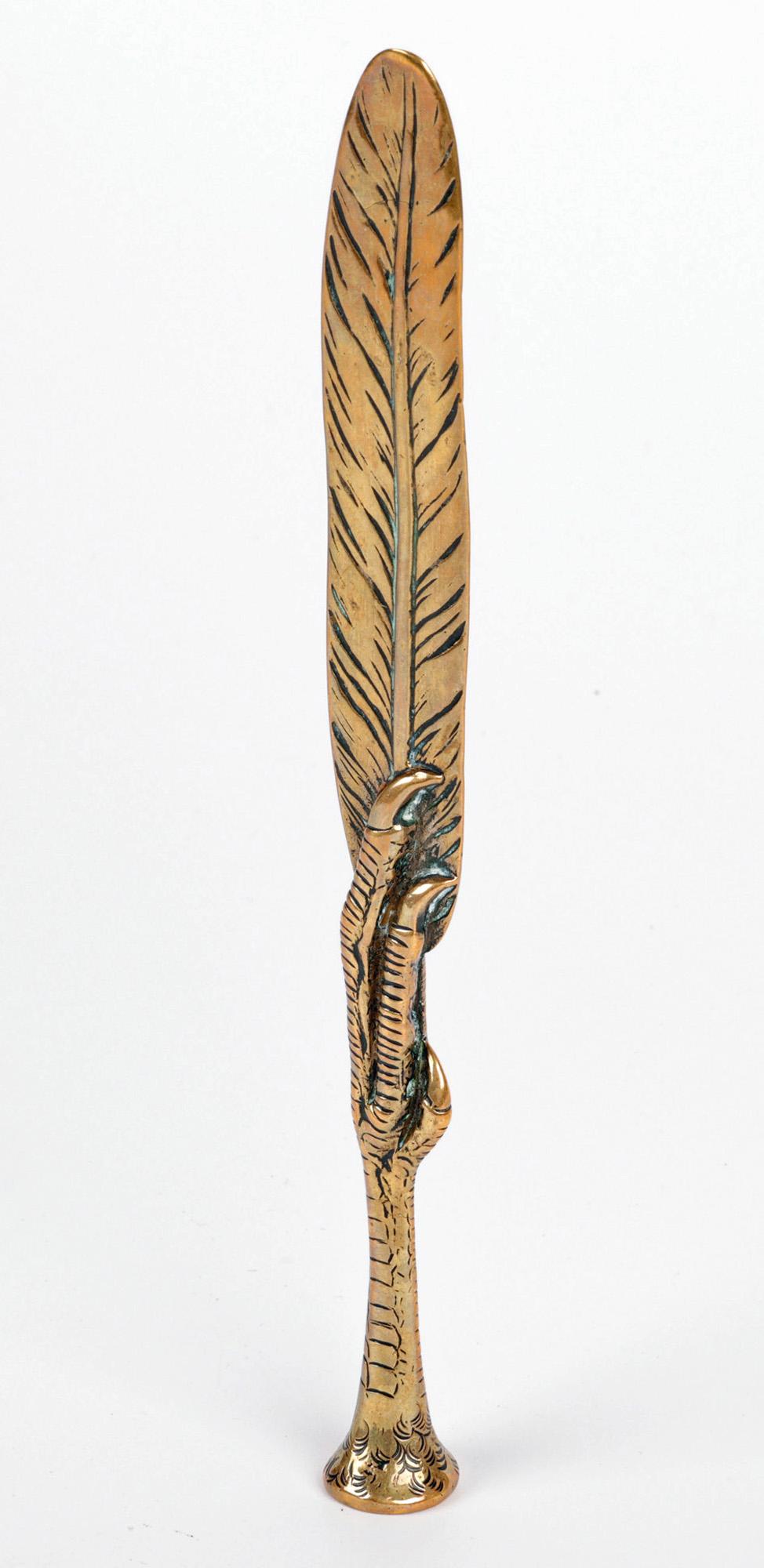 Victorian Brass Feather & Bird Claw Letter Opener & Desk Seal 6